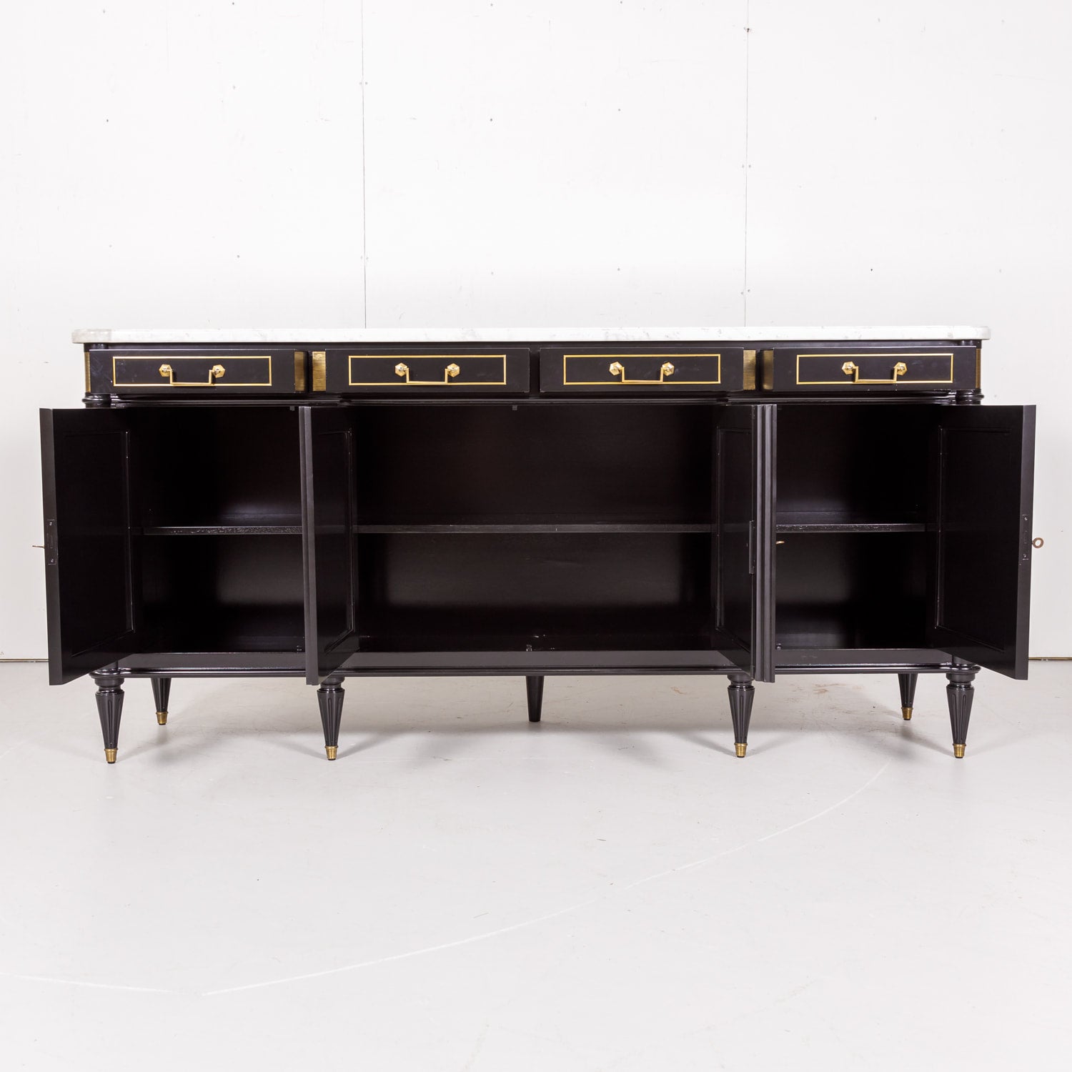 Louis XVI Style Maison Jansen Ebonized Enfilade with Carrara Marble Top