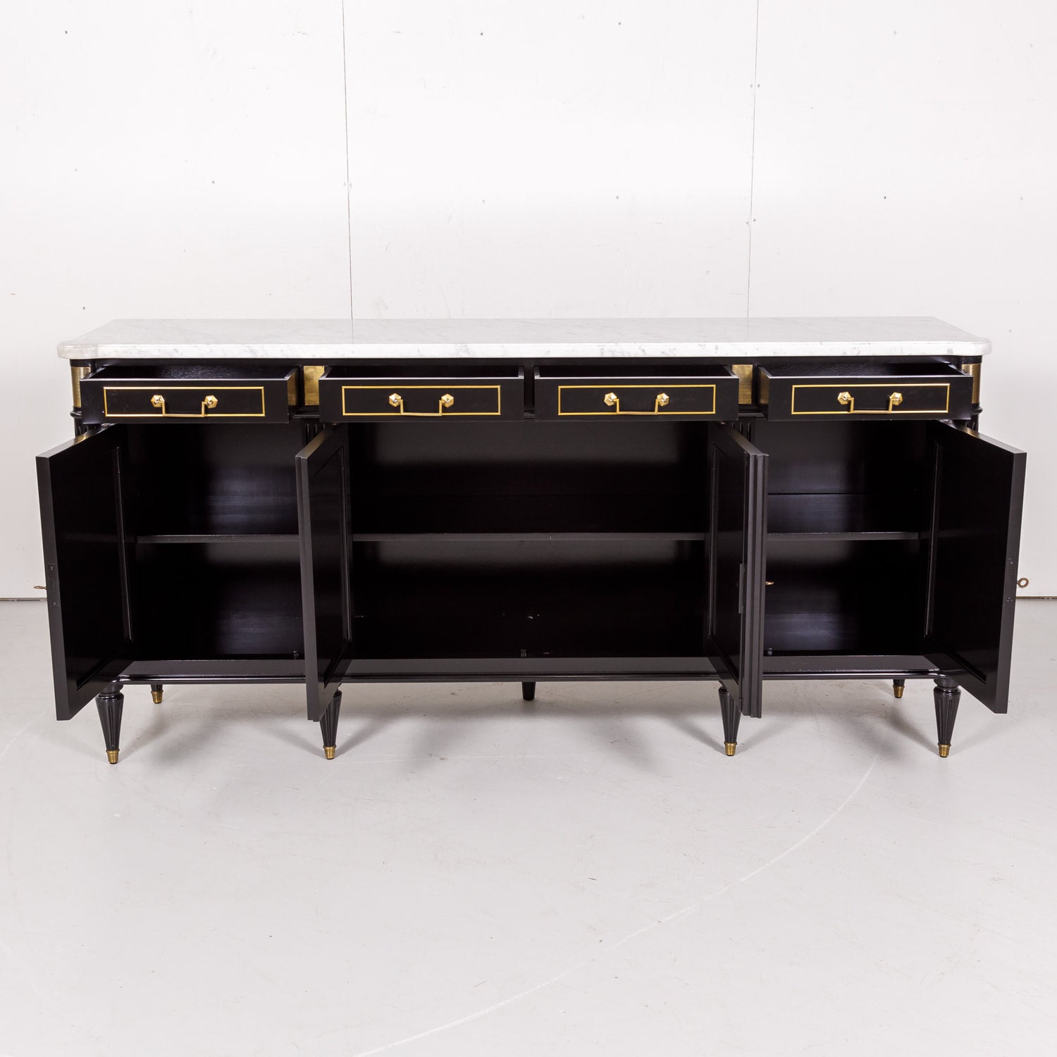 Louis XVI Style Maison Jansen Ebonized Enfilade with Carrara Marble Top