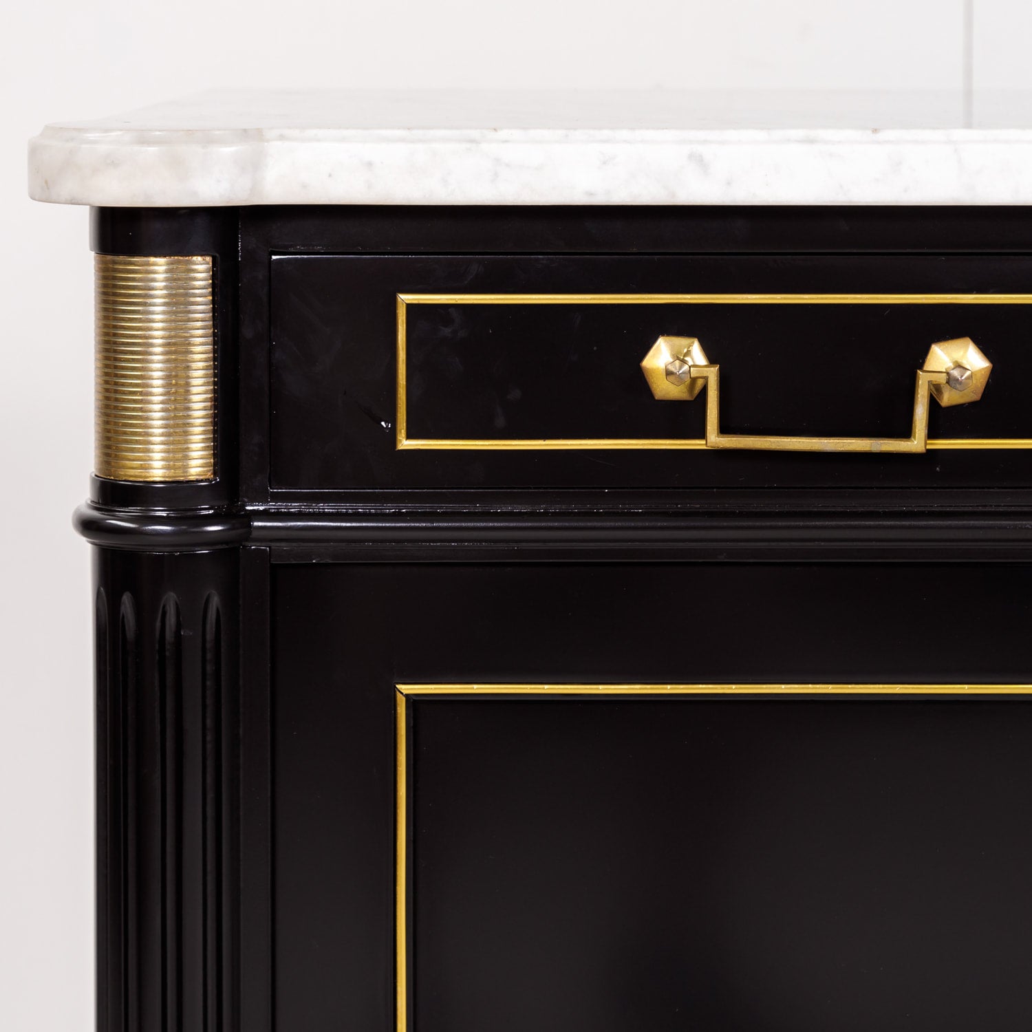 Louis XVI Style Maison Jansen Ebonized Enfilade with Carrara Marble Top