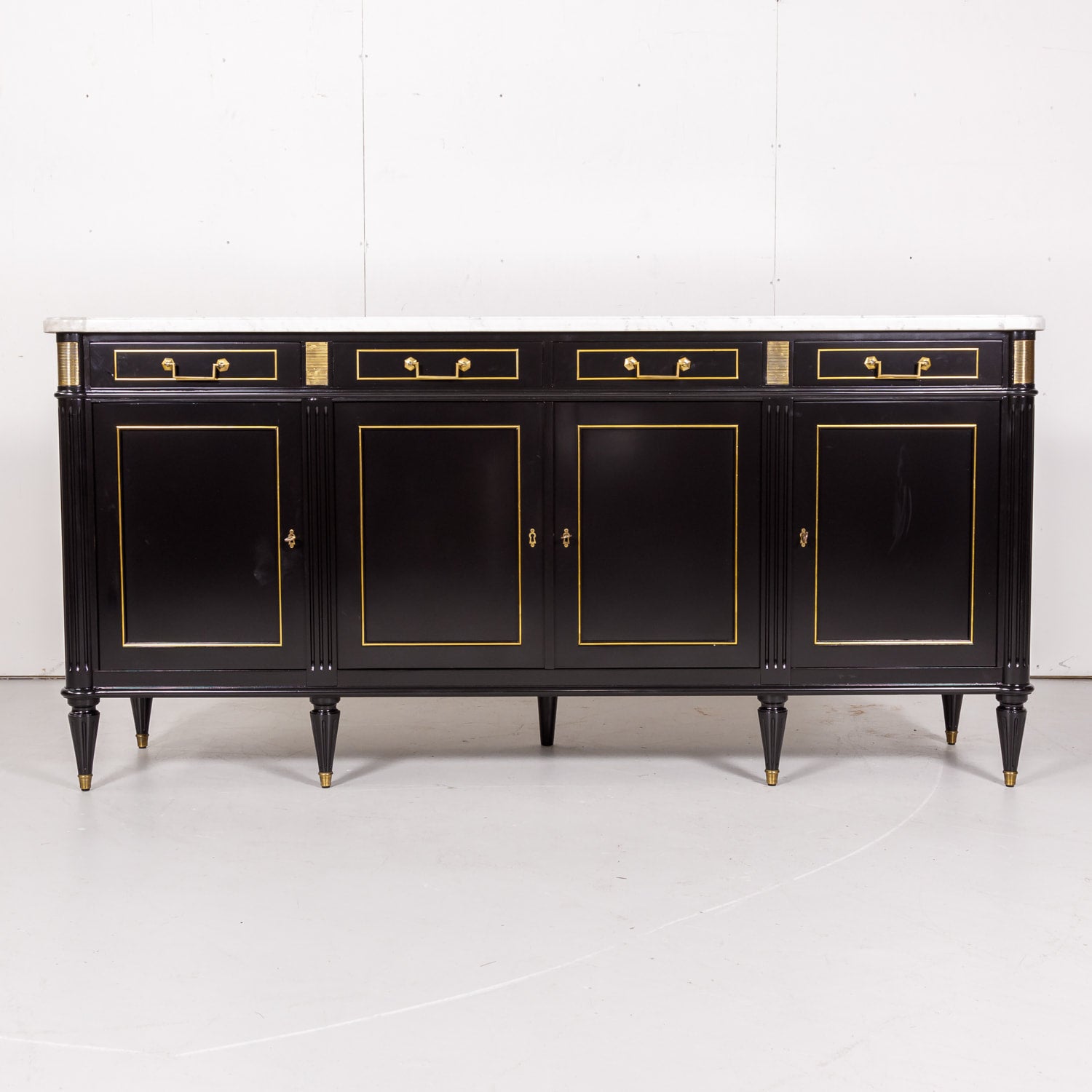 Louis XVI Style Maison Jansen Ebonized Enfilade with Carrara Marble Top