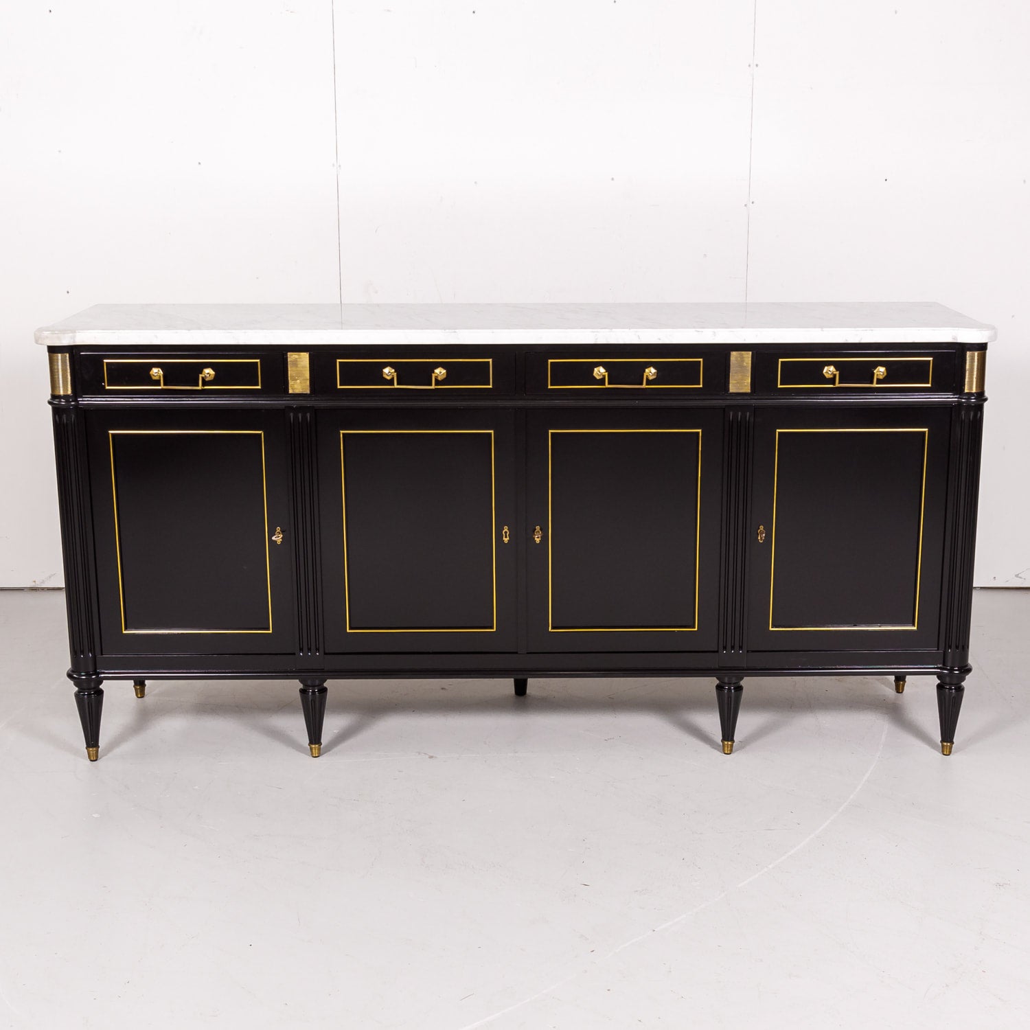 Louis XVI Style Maison Jansen Ebonized Enfilade with Carrara Marble Top