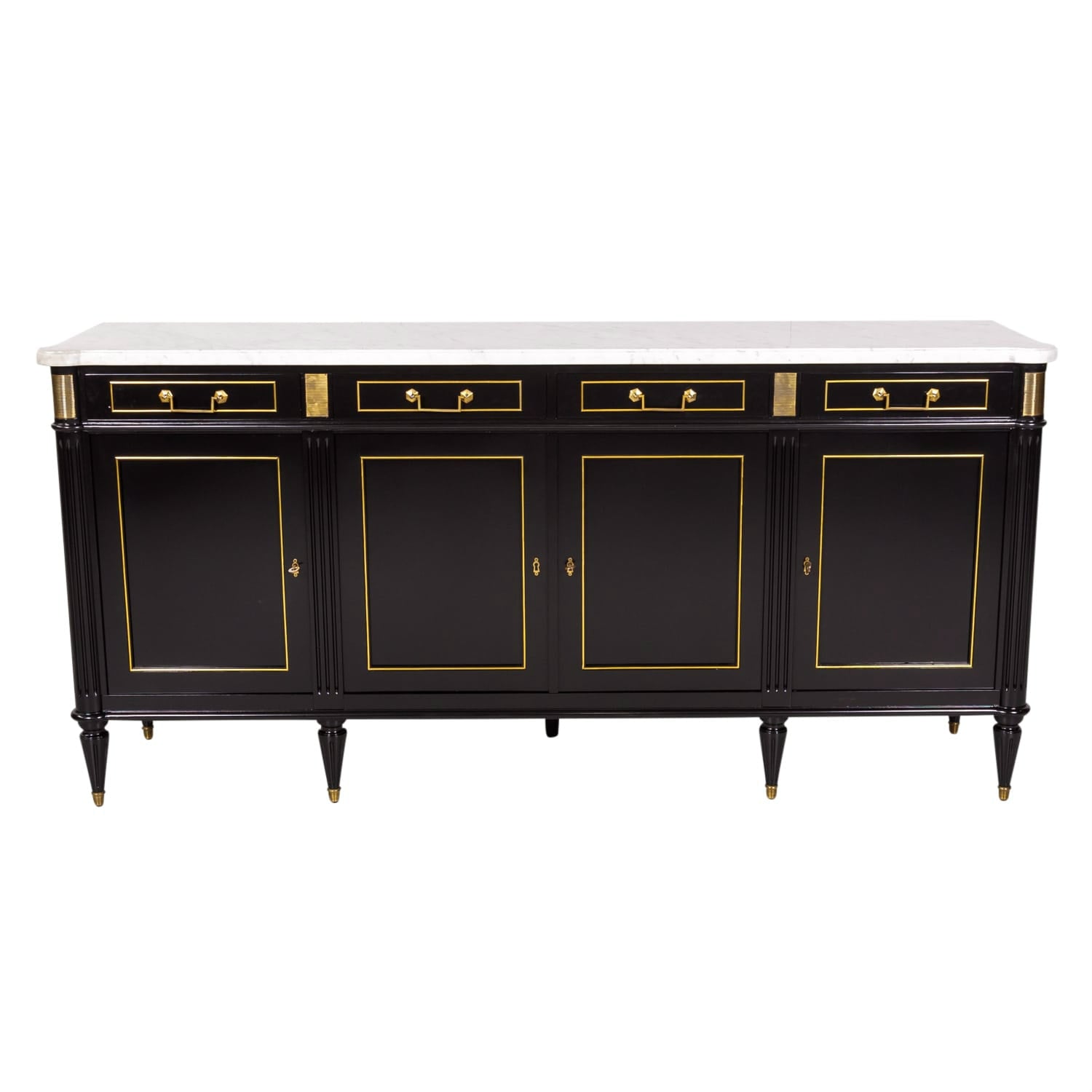 Louis XVI Style Maison Jansen Ebonized Enfilade with Carrara Marble Top