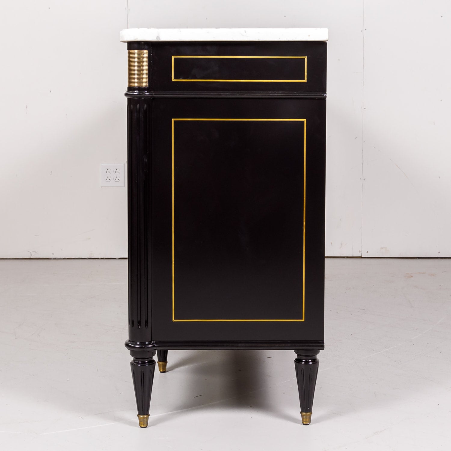 Louis XVI Style Maison Jansen Ebonized Enfilade with Carrara Marble Top