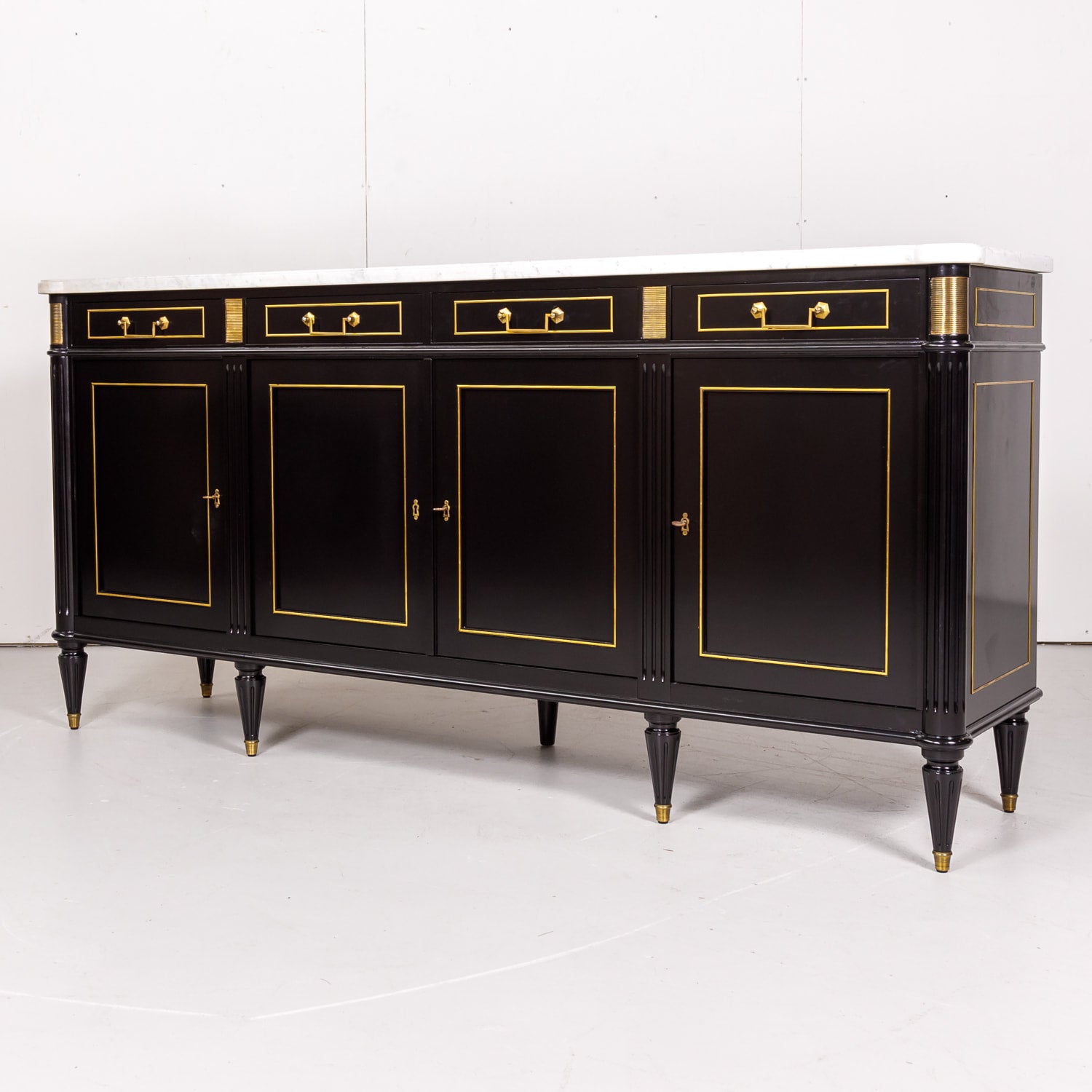 Louis XVI Style Maison Jansen Ebonized Enfilade with Carrara Marble Top