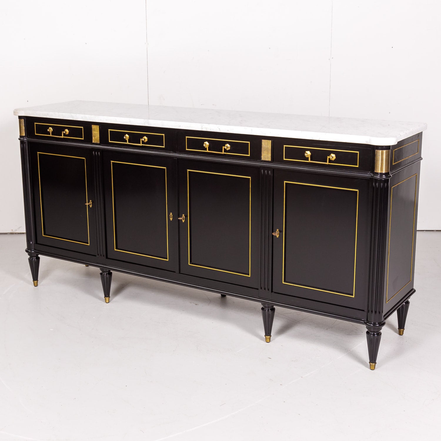 Louis XVI Style Maison Jansen Ebonized Enfilade with Carrara Marble Top