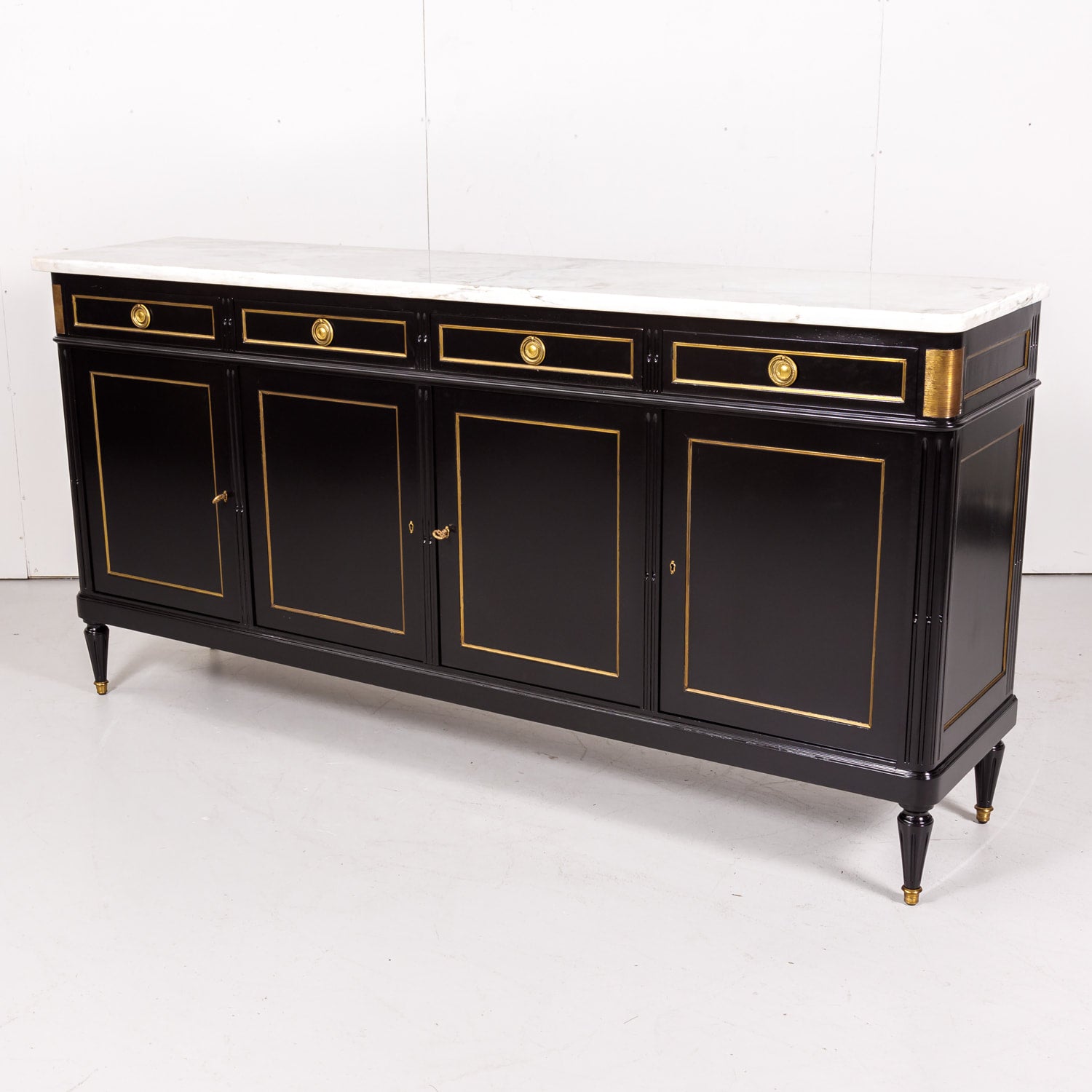French Louis XVI Style Enfilade Buffet with Ebonized Finish