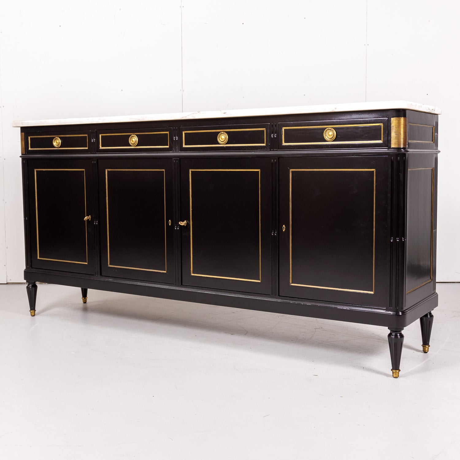French Louis XVI Style Enfilade Buffet with Ebonized Finish