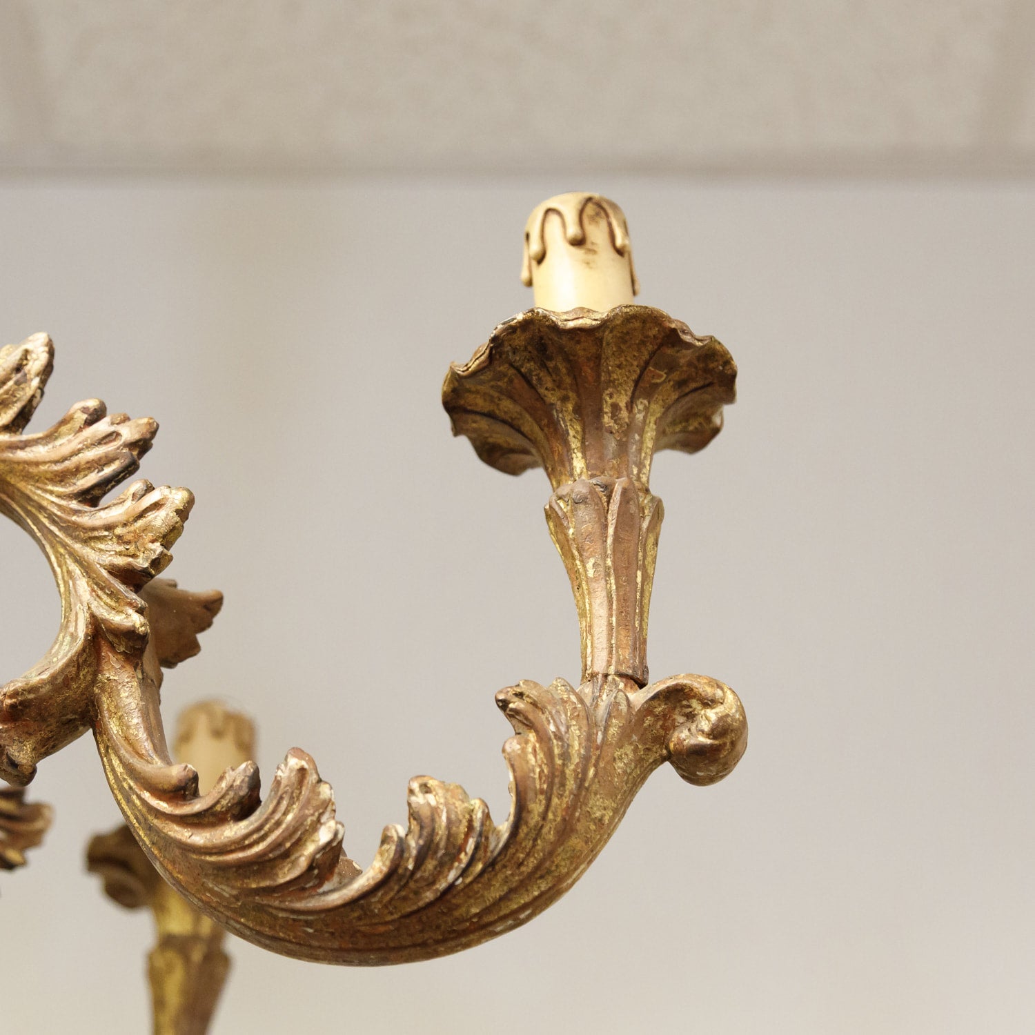 Italian Rococo Style Six-Light Painted and Parcel Gilt Wood Chandelier