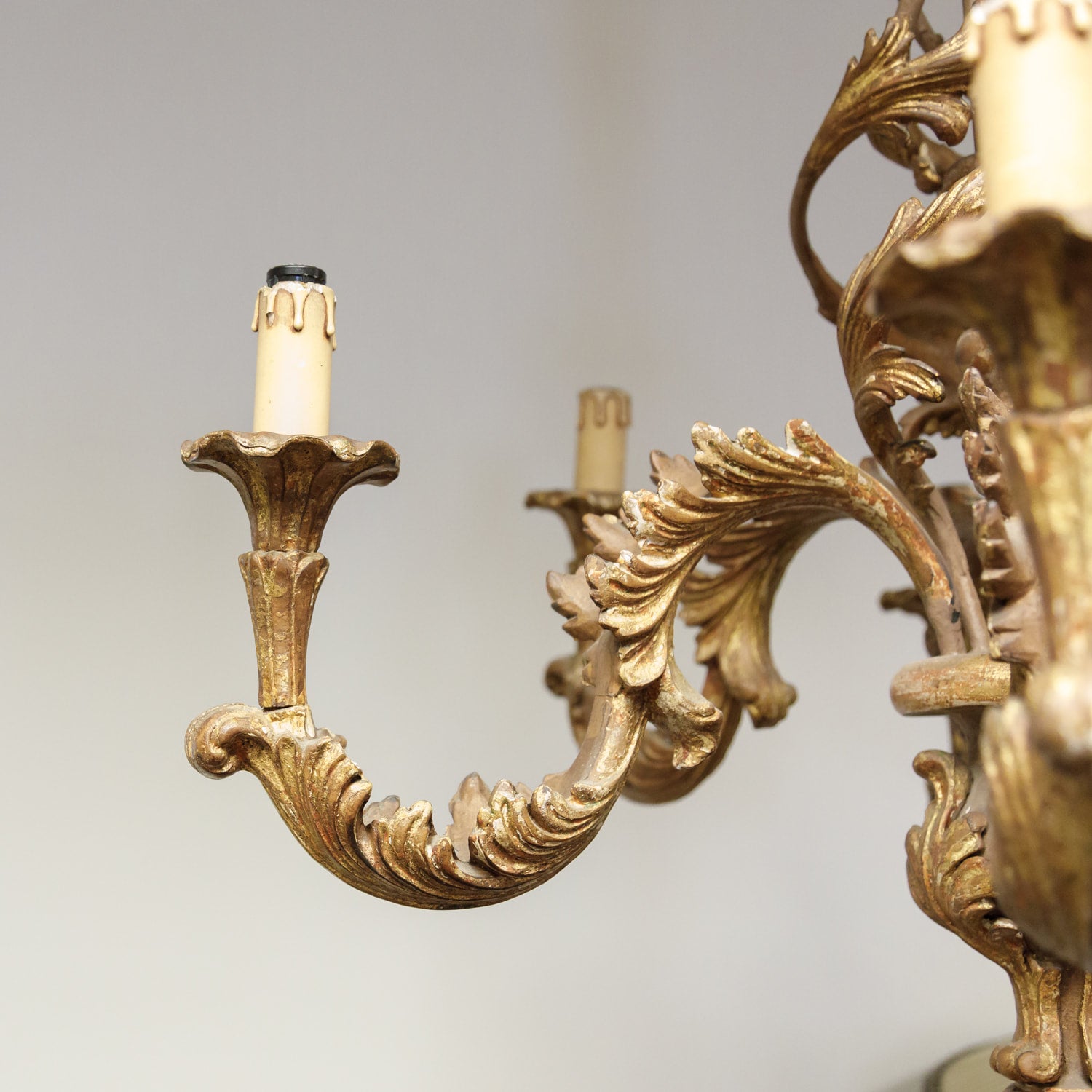 Italian Rococo Style Six-Light Painted and Parcel Gilt Wood Chandelier