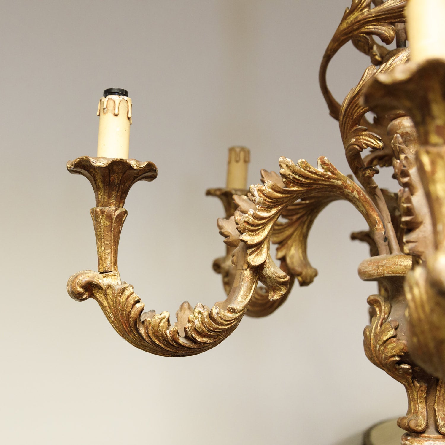 Italian Rococo Style Six-Light Painted and Parcel Gilt Wood Chandelier