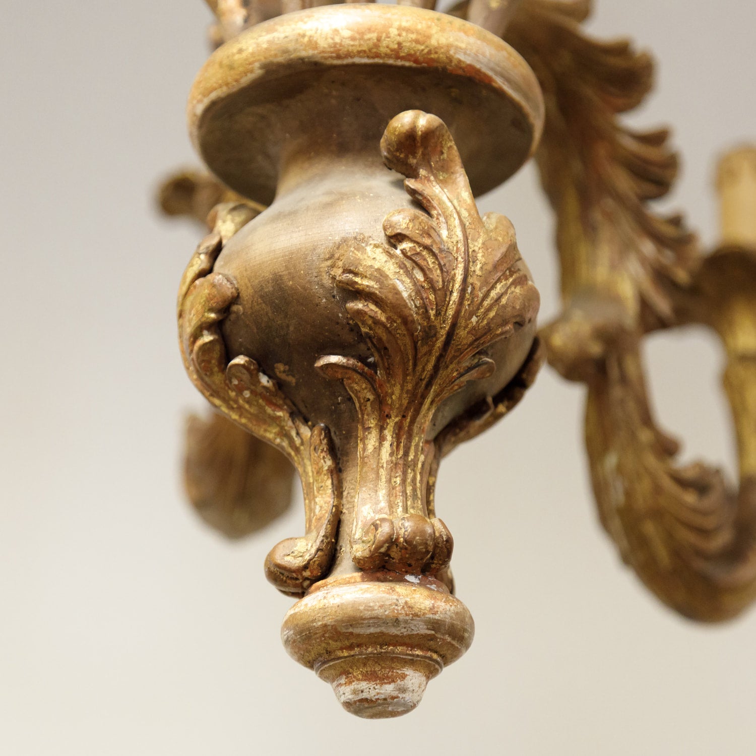 Italian Rococo Style Six-Light Painted and Parcel Gilt Wood Chandelier