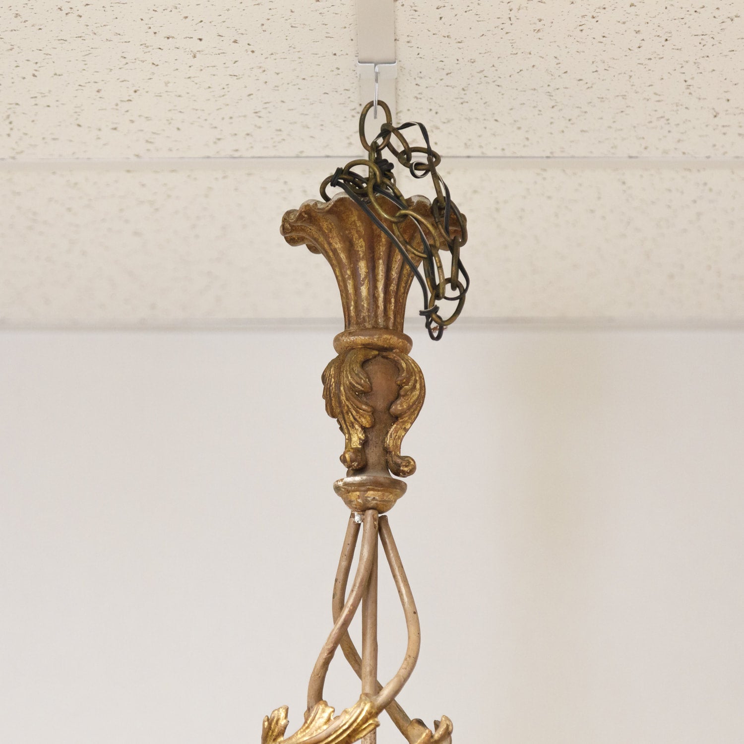 Italian Rococo Style Six-Light Painted and Parcel Gilt Wood Chandelier