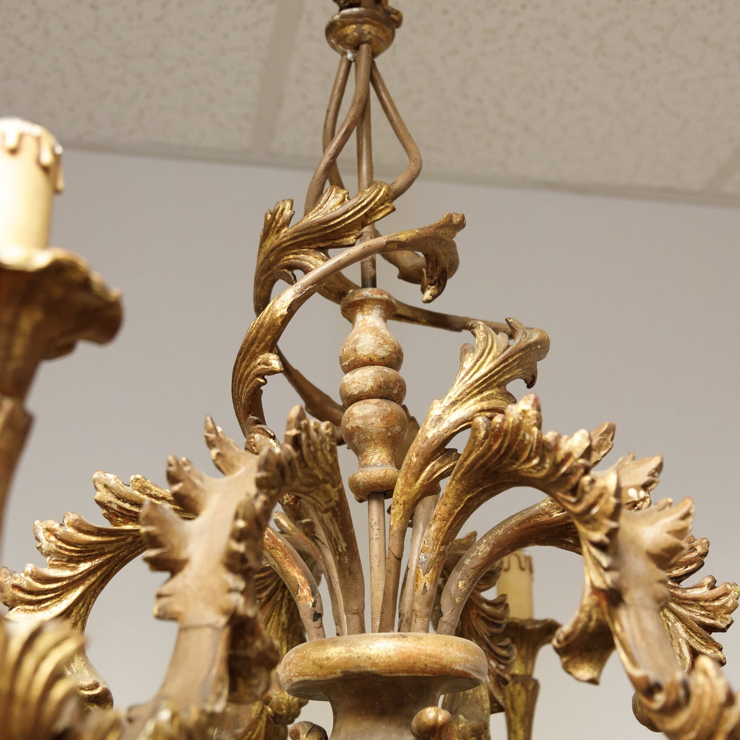 Italian Rococo Style Six-Light Painted and Parcel Gilt Wood Chandelier