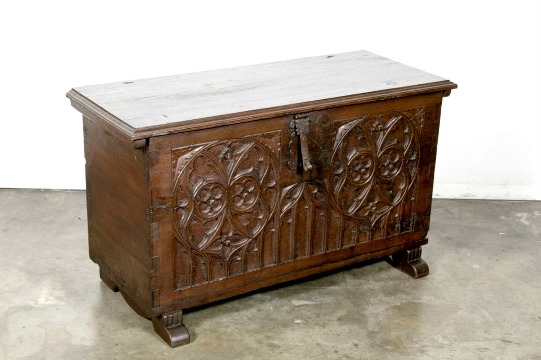 Early 18th Century Spanish Carved Oak Gothic Style Coffer or Chest