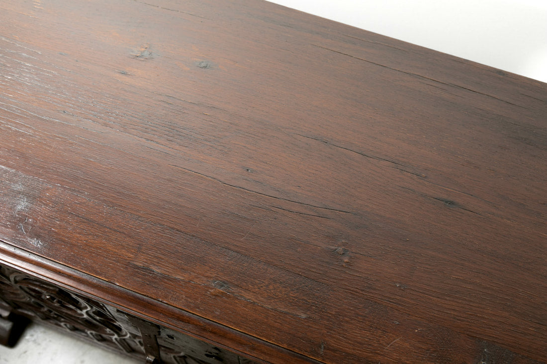 Early 18th Century Spanish Carved Oak Gothic Style Coffer or Chest