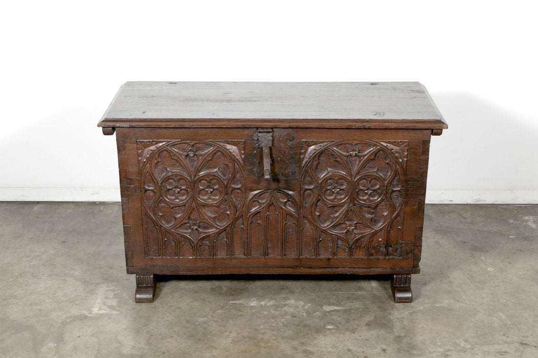 Early 18th Century Spanish Carved Oak Gothic Style Coffer or Chest
