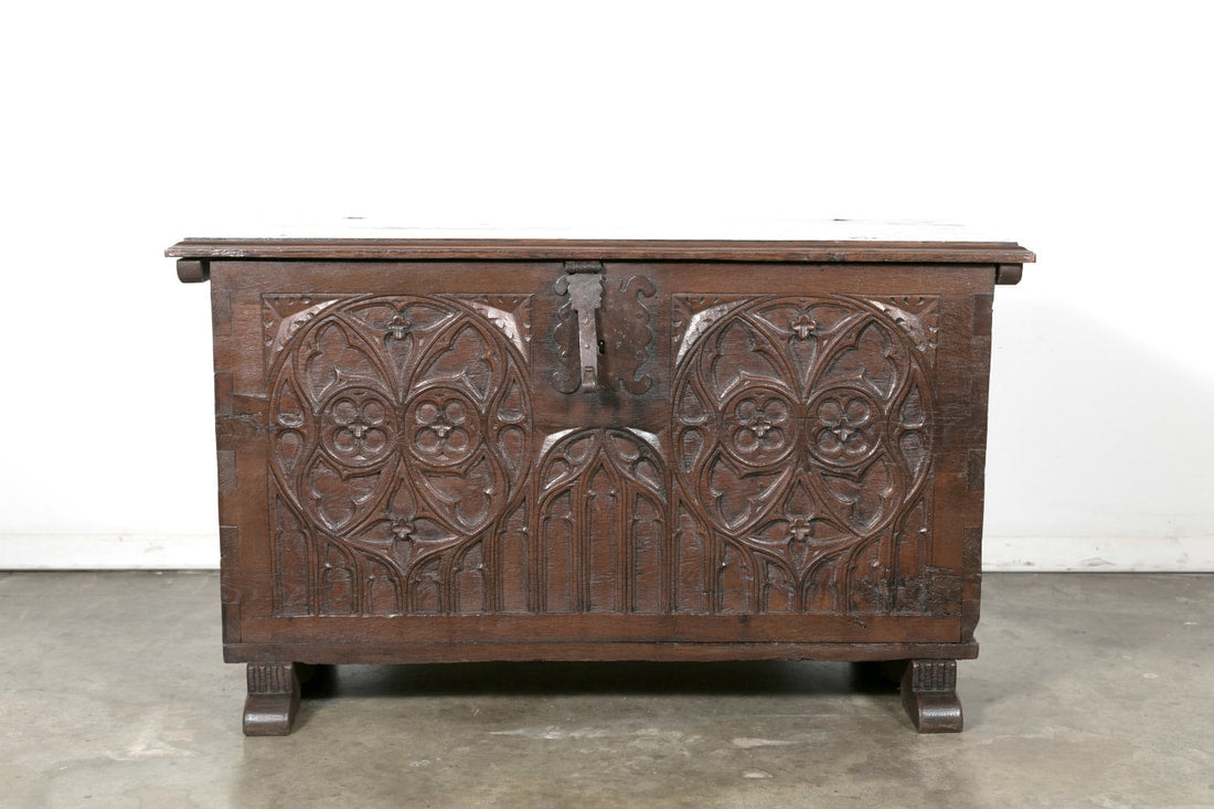 Early 18th Century Spanish Carved Oak Gothic Style Coffer or Chest