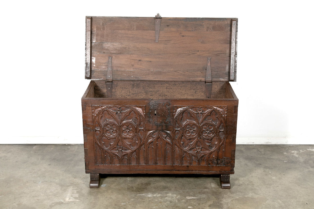 Early 18th Century Spanish Carved Oak Gothic Style Coffer or Chest