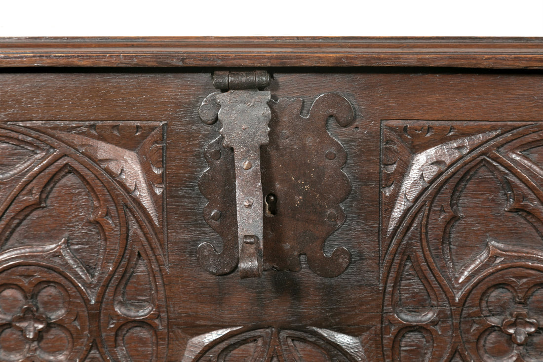 Early 18th Century Spanish Carved Oak Gothic Style Coffer or Chest