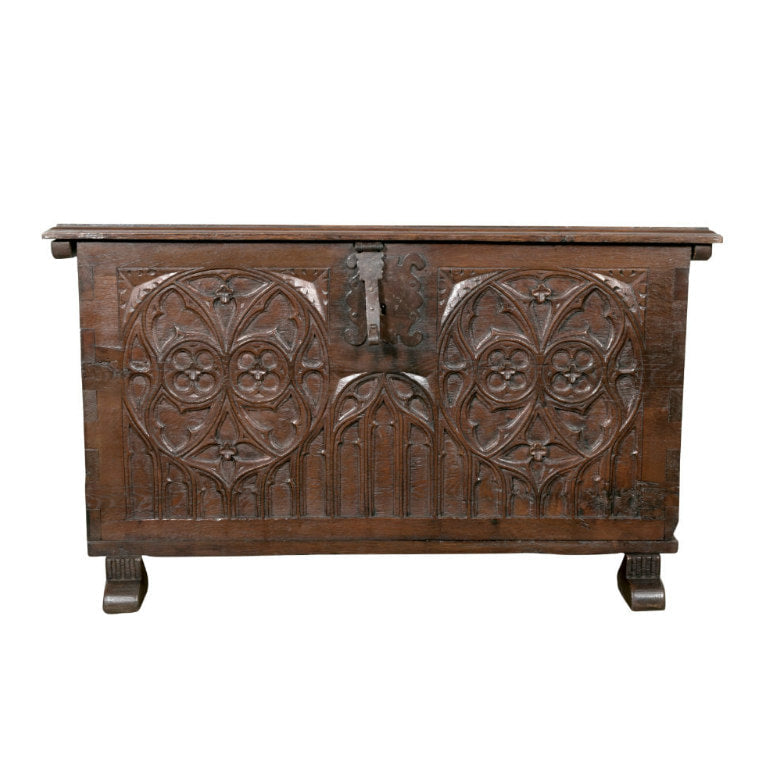 Early 18th Century Spanish Carved Oak Gothic Style Coffer or Chest