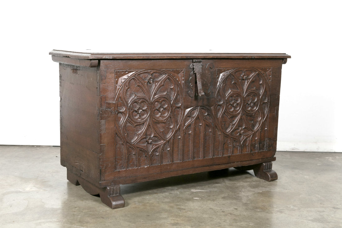 Early 18th Century Spanish Carved Oak Gothic Style Coffer or Chest