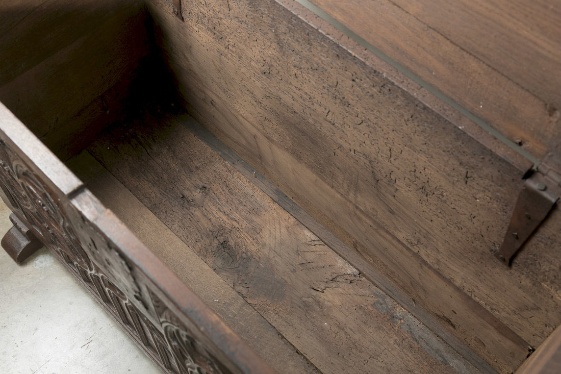 Early 18th Century Spanish Carved Oak Gothic Style Coffer or Chest