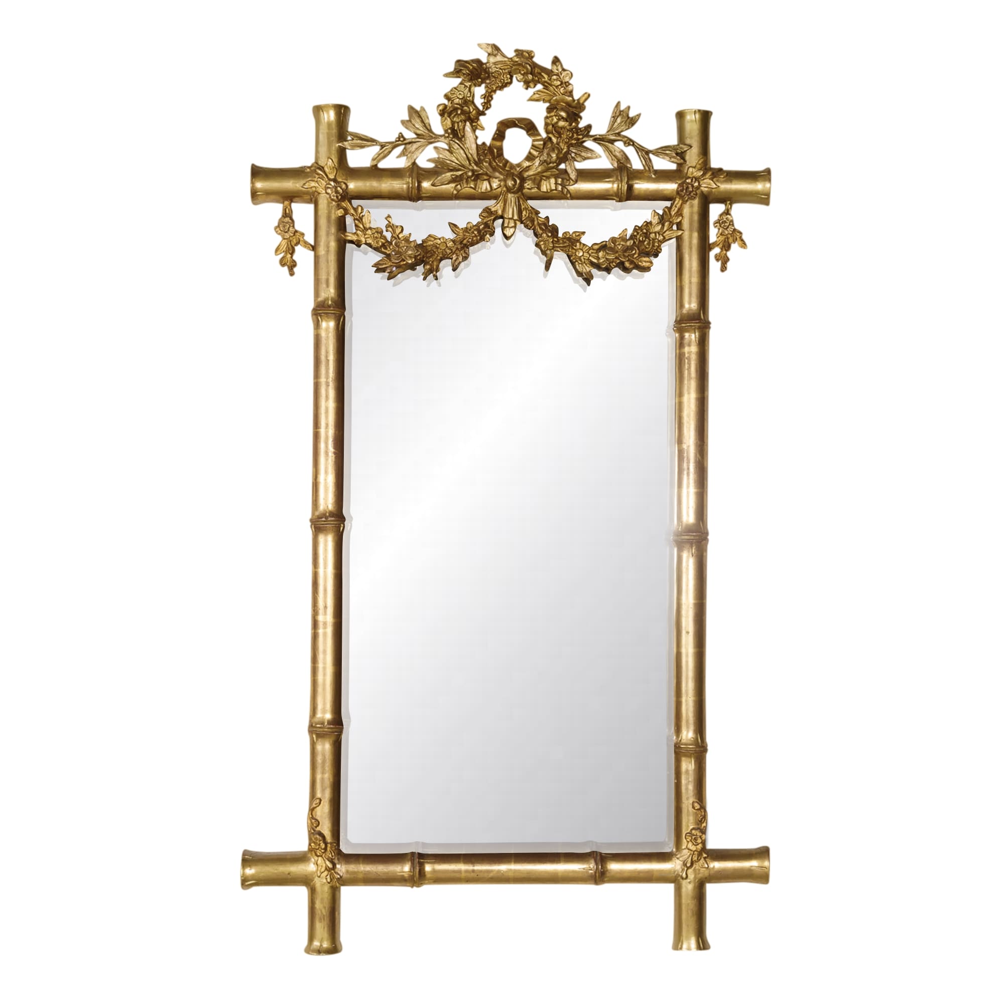 Mid-19th Century French Napoleon III Period Faux Bamboo Giltwood Mirror