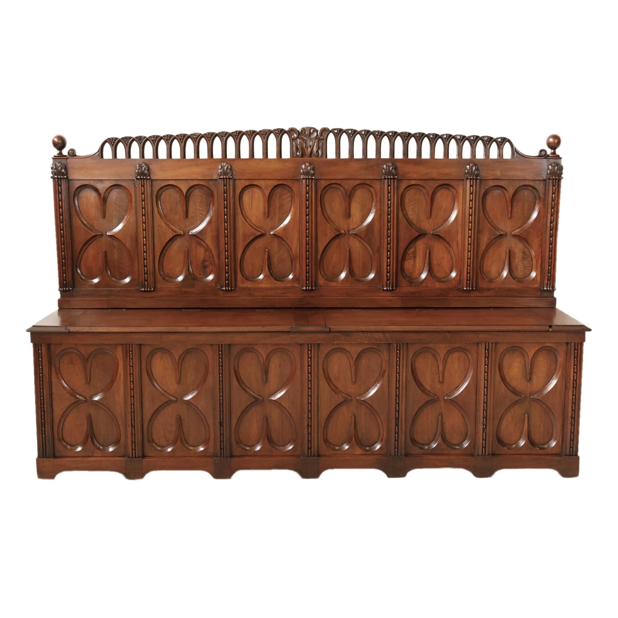 18th Century French Gothic Revival Period Walnut Settle or Hall Bench with Lift Seat