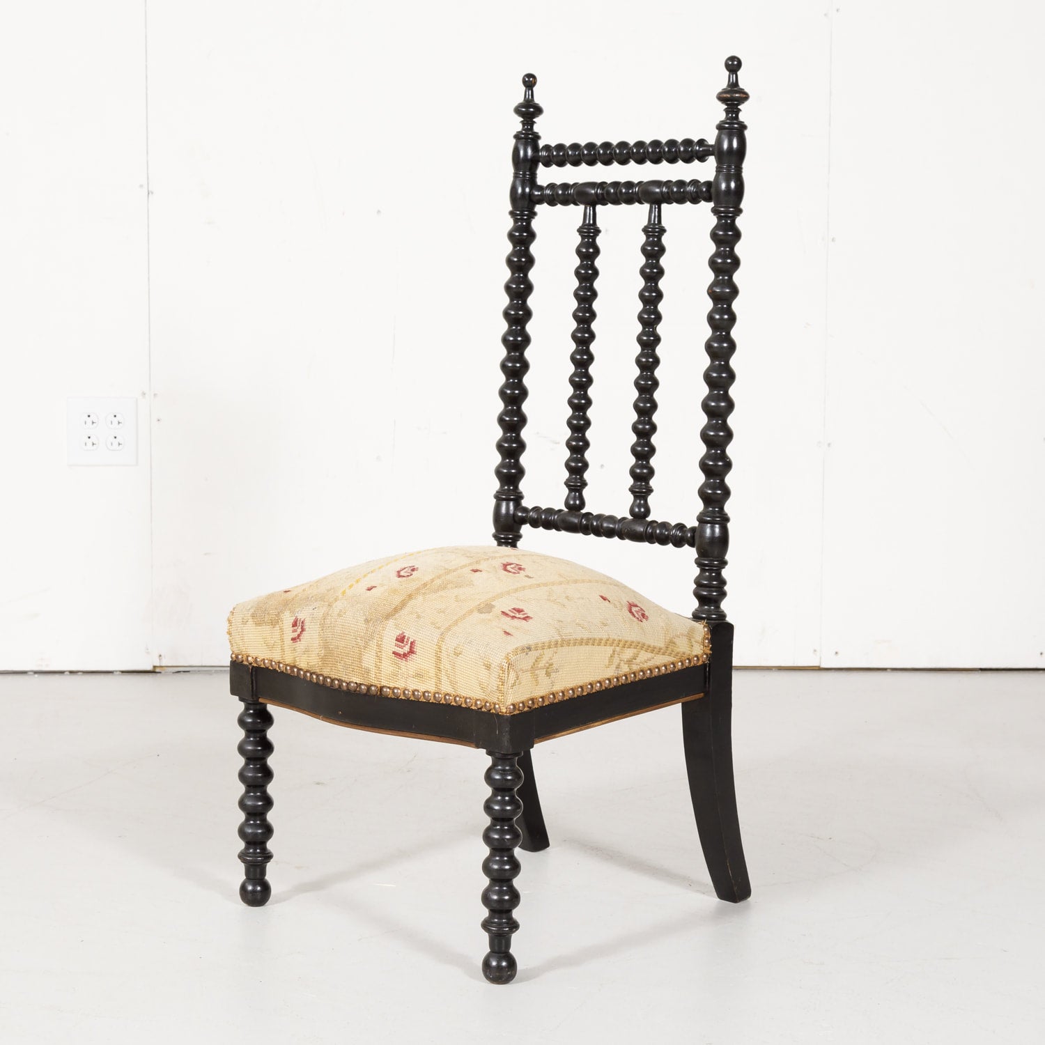 19th Century French Napoleon III Ebonized Bobbin Nursing Chair