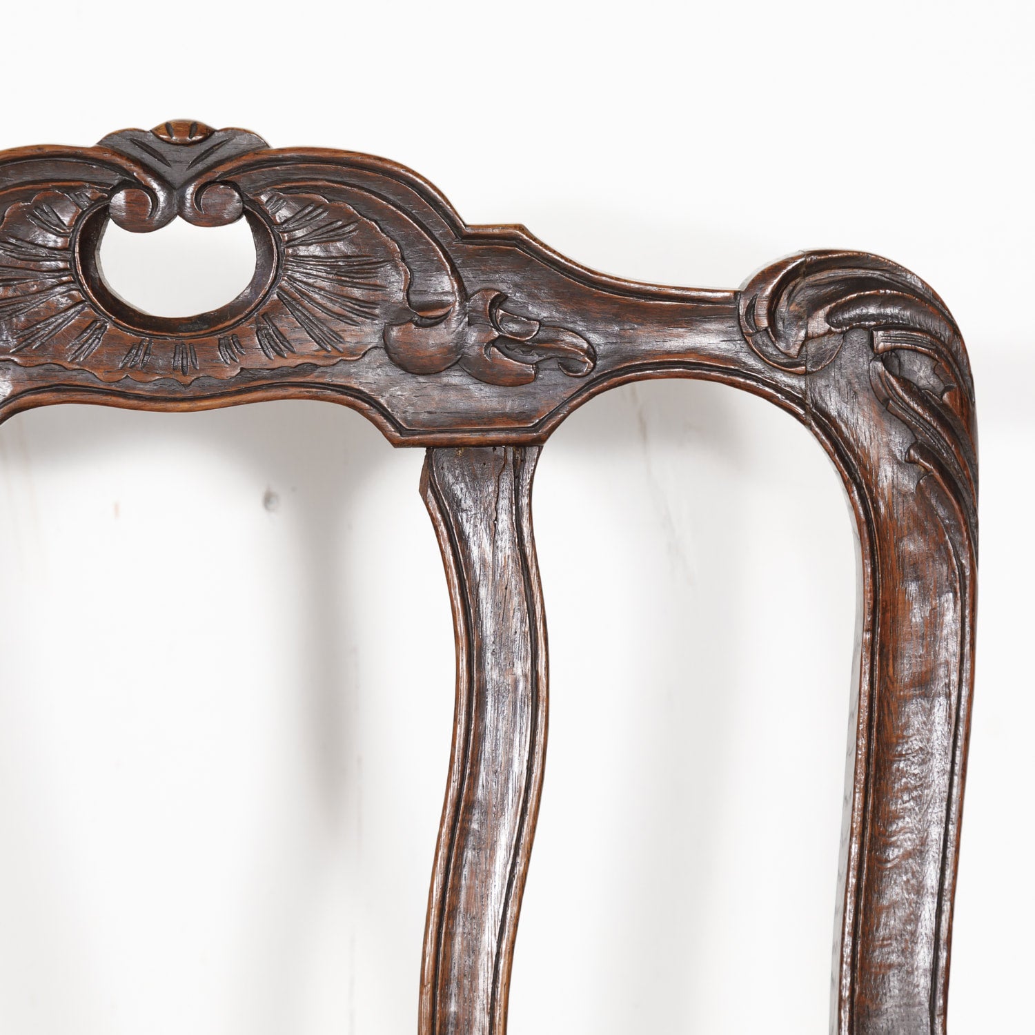 19th Century Country French Hand Carved Oak Rush Seat Armchair