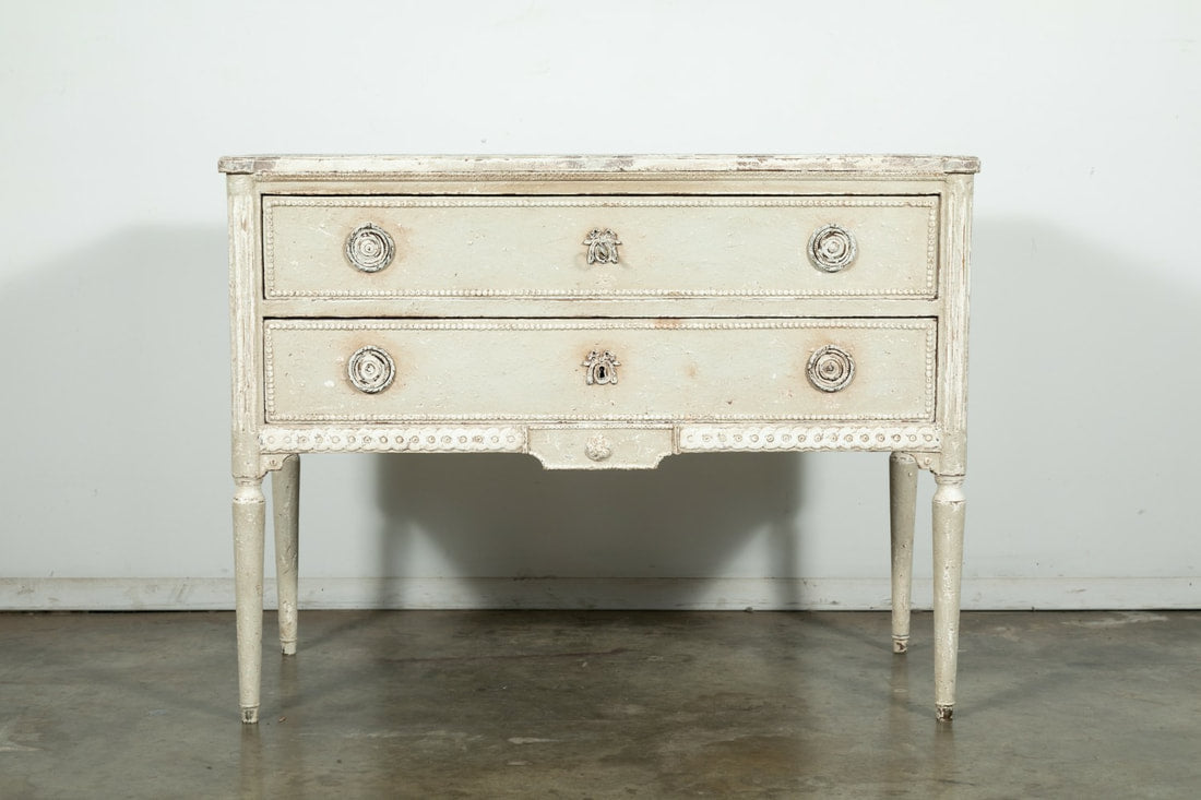 19th Century French Louis XVI Style Painted Petite Commode with Faux Marble Top 