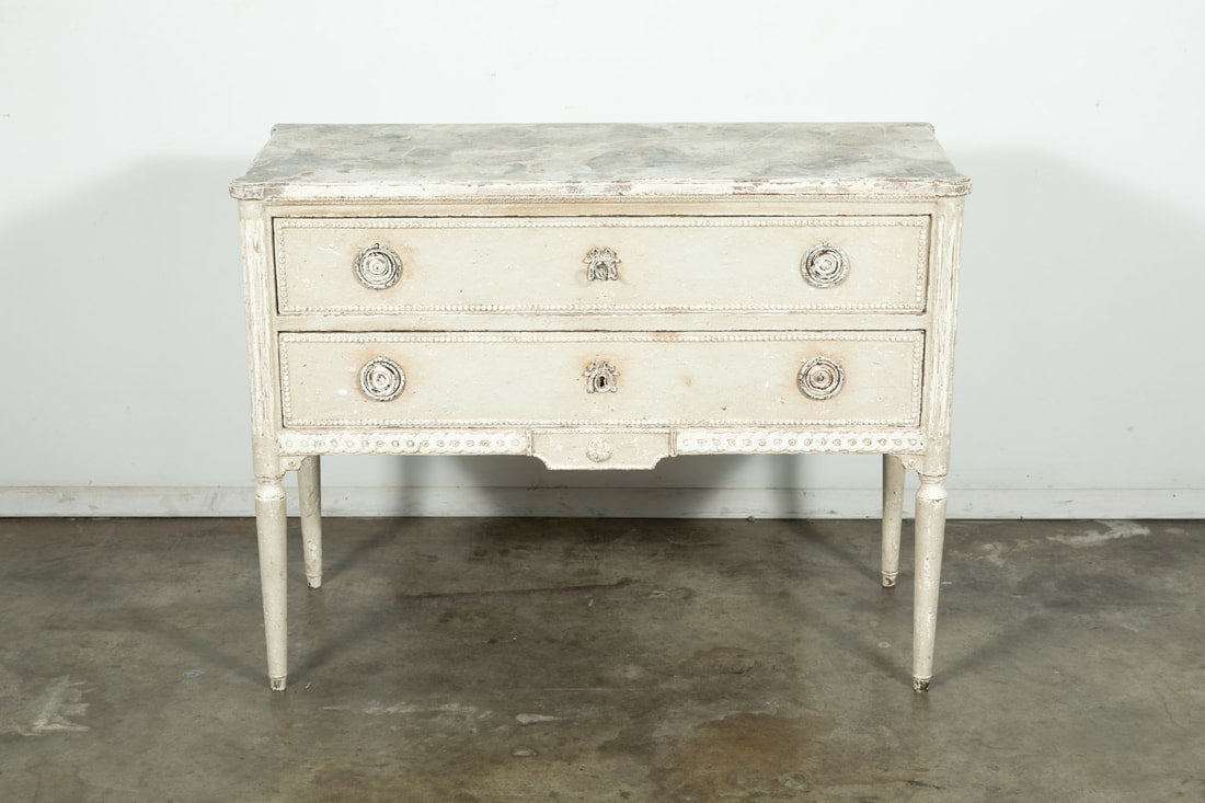 19th Century French Louis XVI Style Painted Petite Commode with Faux Marble Top 