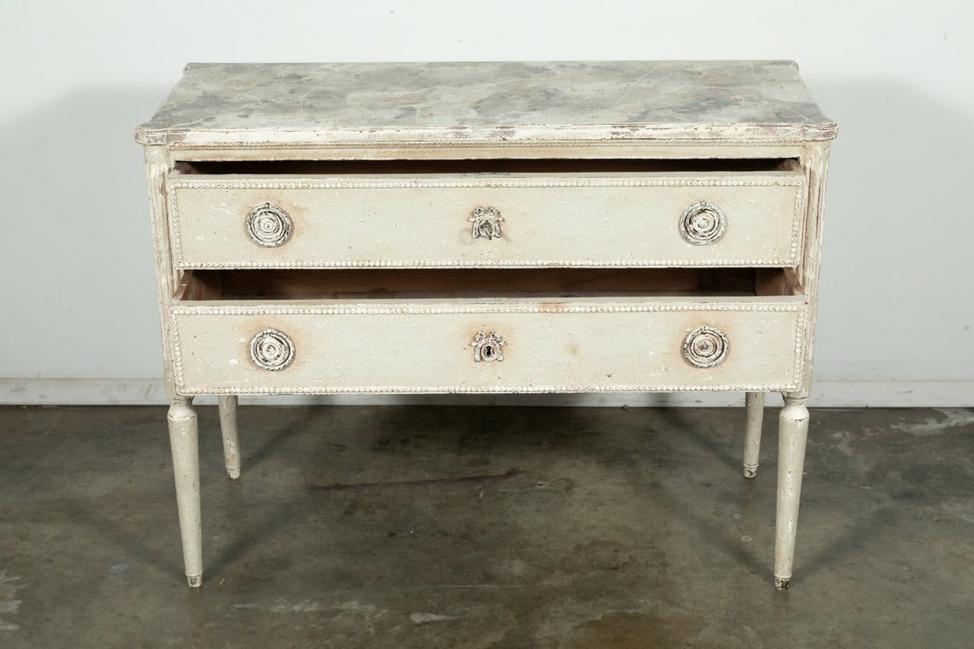 19th Century French Louis XVI Style Painted Petite Commode with Faux Marble Top 