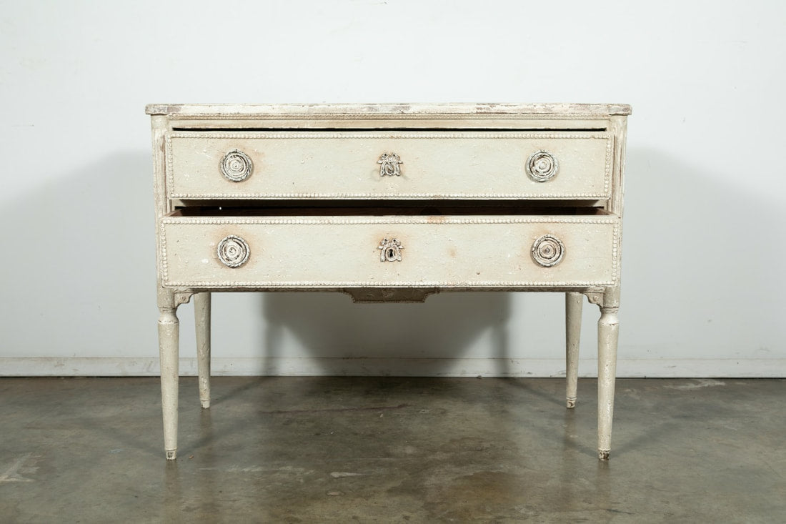 19th Century French Louis XVI Style Painted Petite Commode with Faux Marble Top 