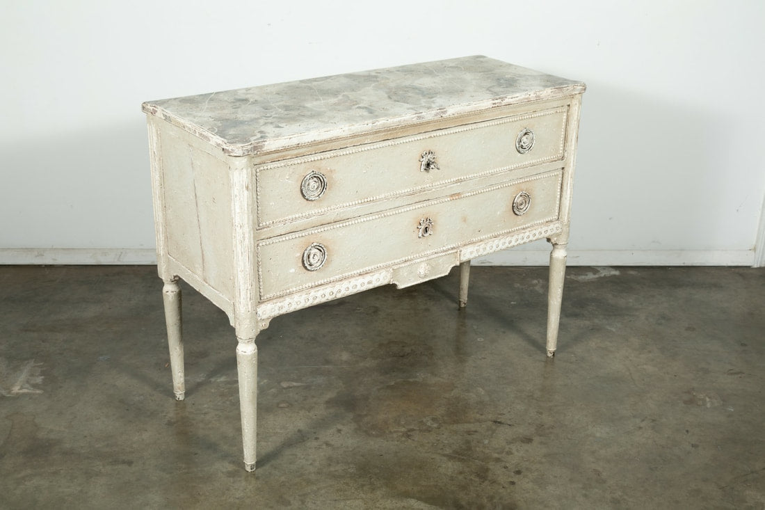 19th Century French Louis XVI Style Painted Petite Commode with Faux Marble Top 