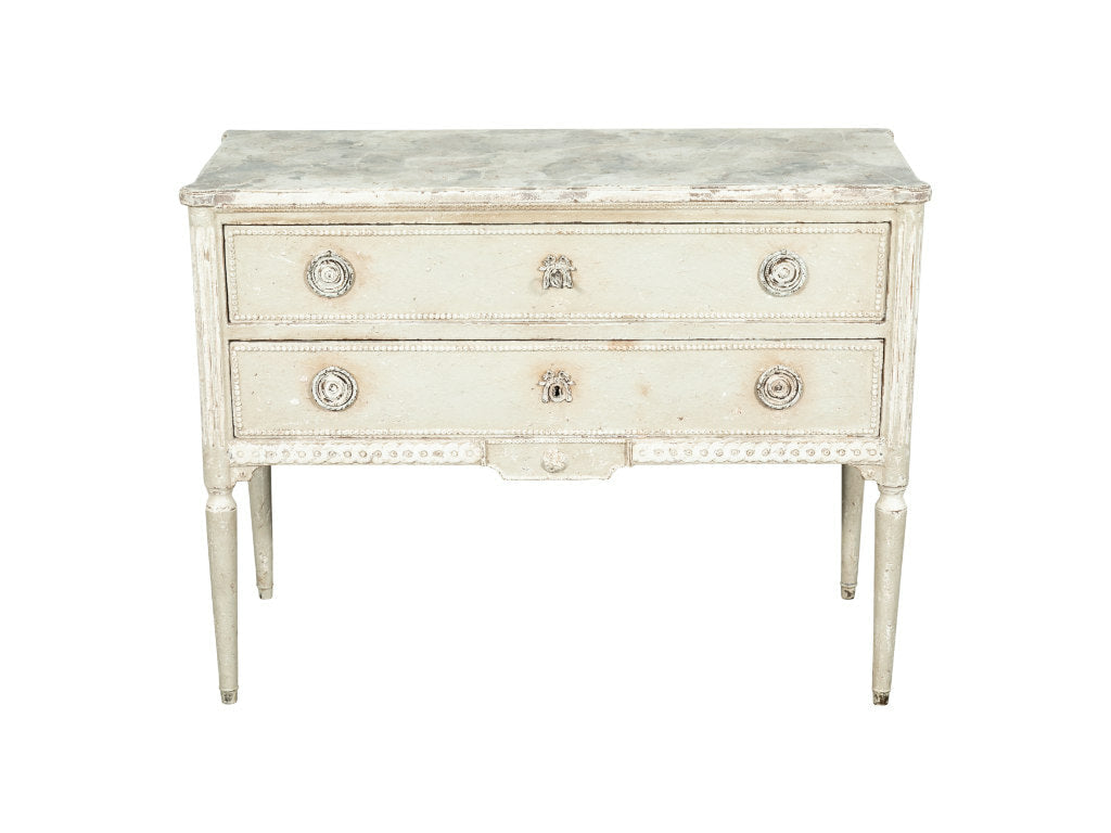 19th Century French Louis XVI Style Painted Petite Commode with Faux Marble Top