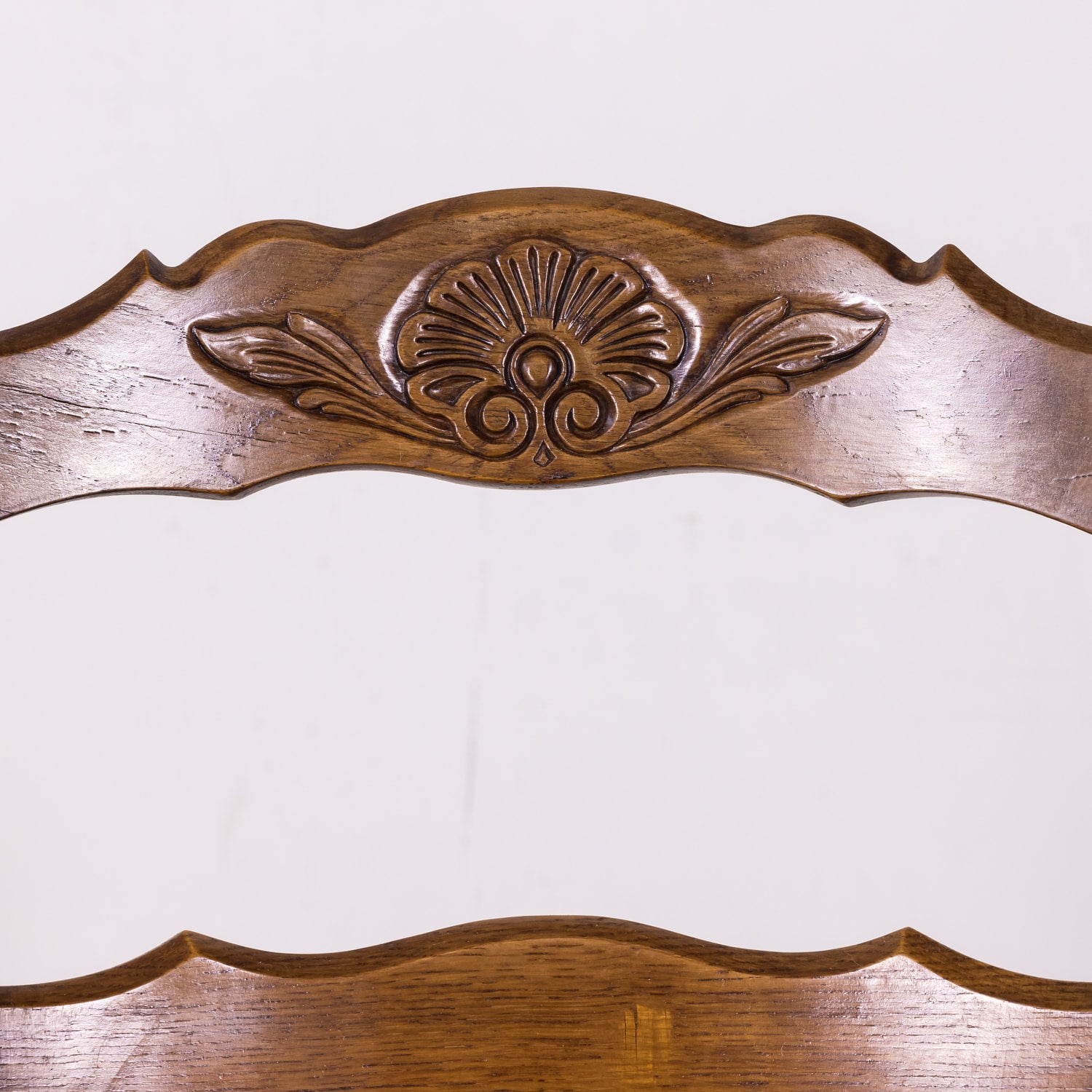 Antique Country French Louis XV Style Oak Ladder Back Dining Chairs with Rush Seat, Set of Six