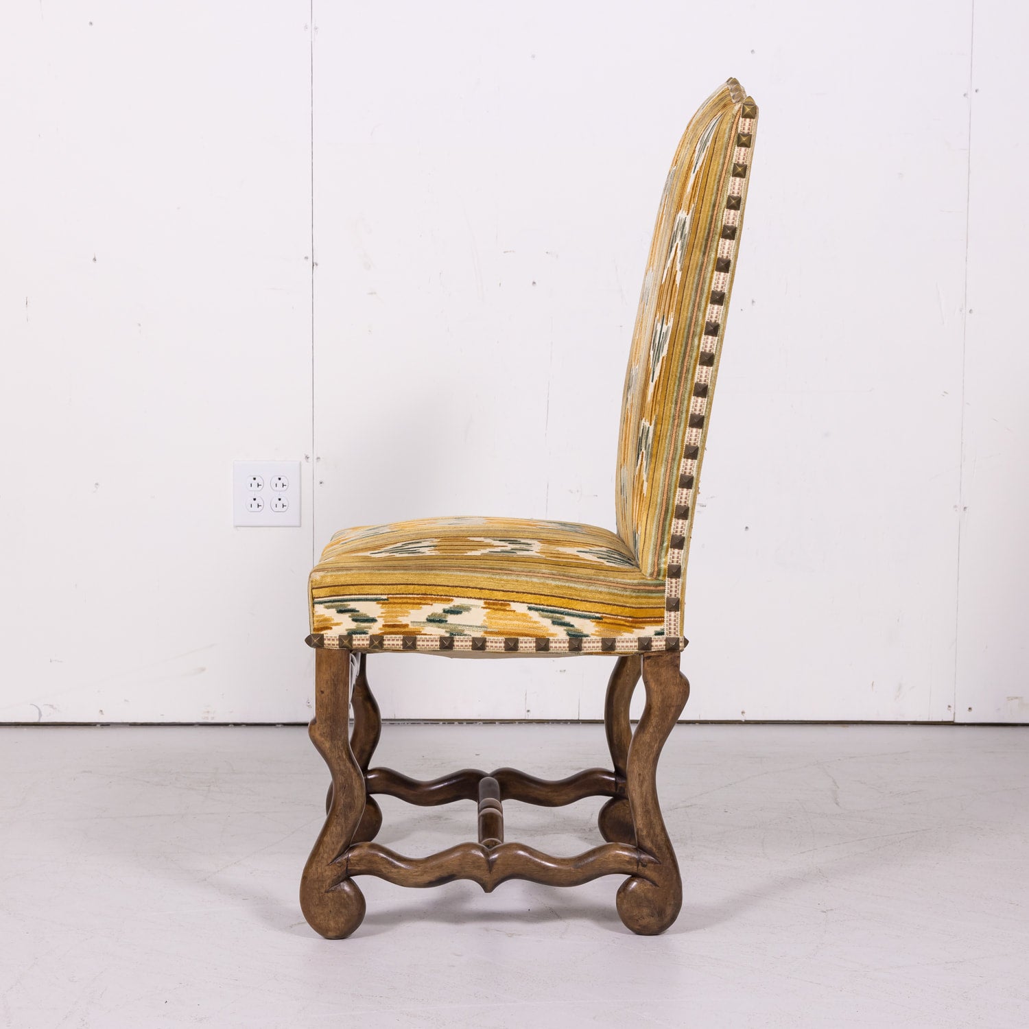 Set of 12 Antique French Louis XIII Style Os de Mouton Walnut Side Chairs