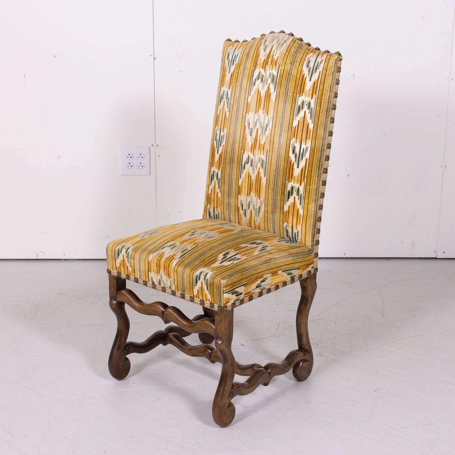 Set of 12 Antique French Louis XIII Style Os de Mouton Walnut Side Chairs