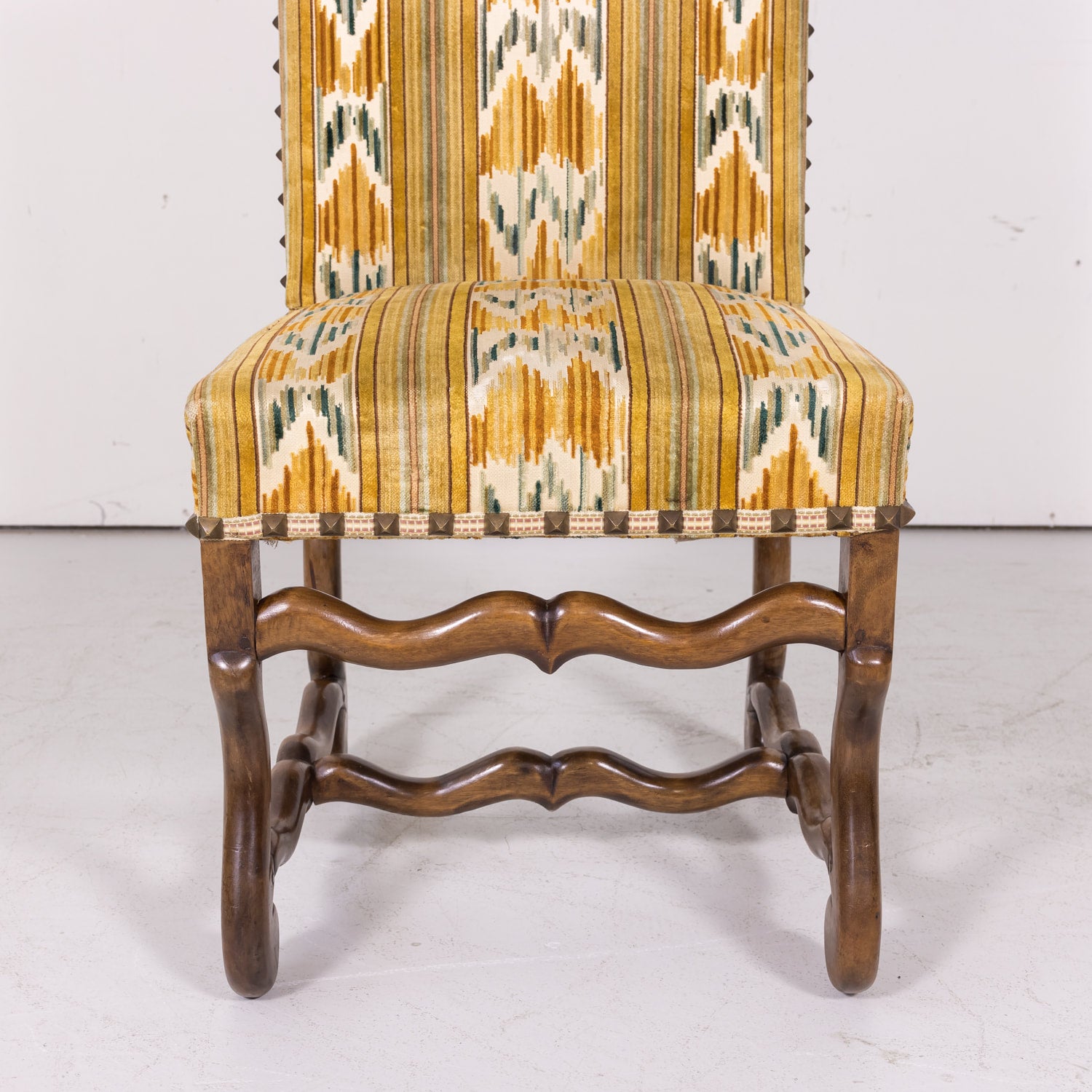 Set of 12 Antique French Louis XIII Style Os de Mouton Walnut Side Chairs