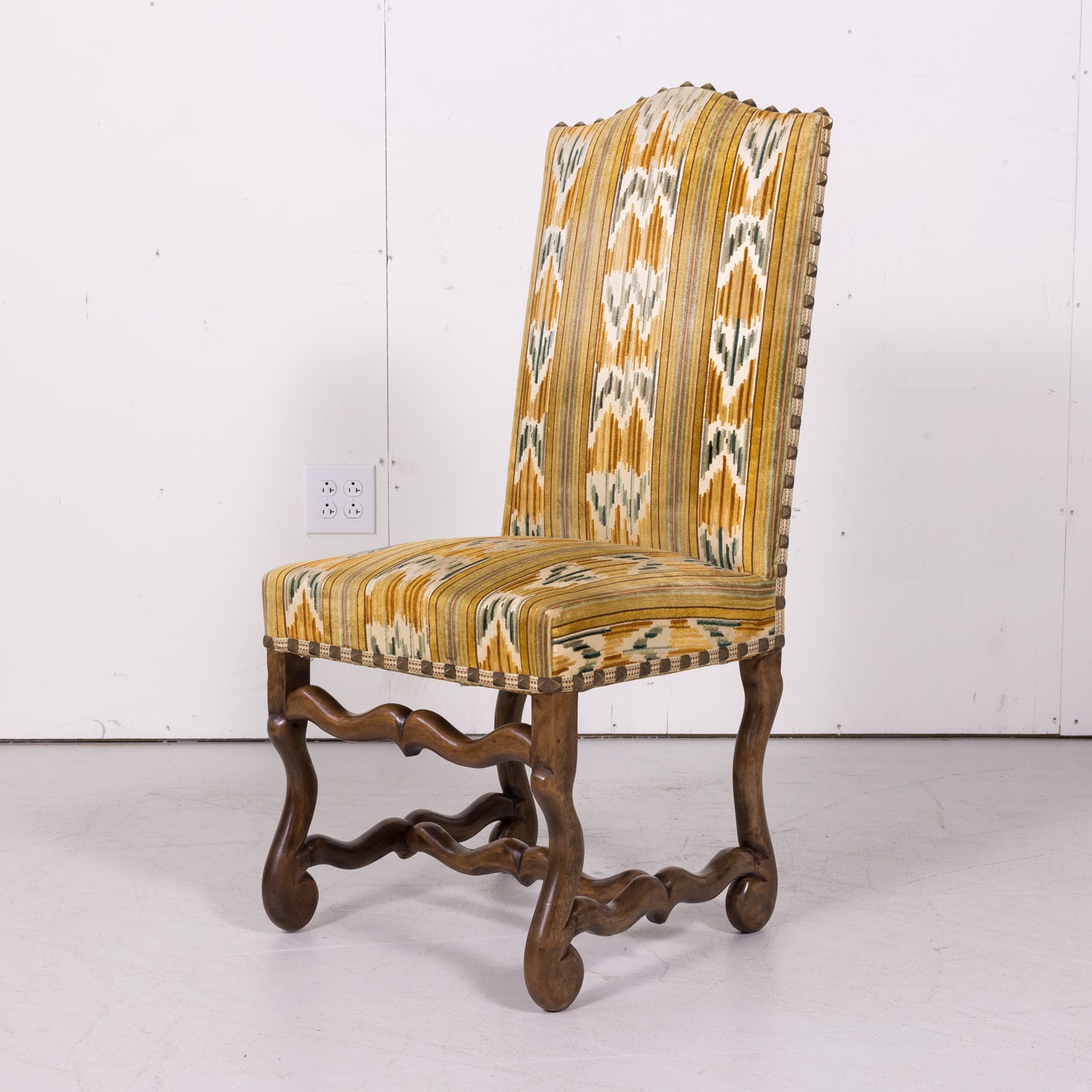 Set of 12 Antique French Louis XIII Style Os de Mouton Walnut Side Chairs