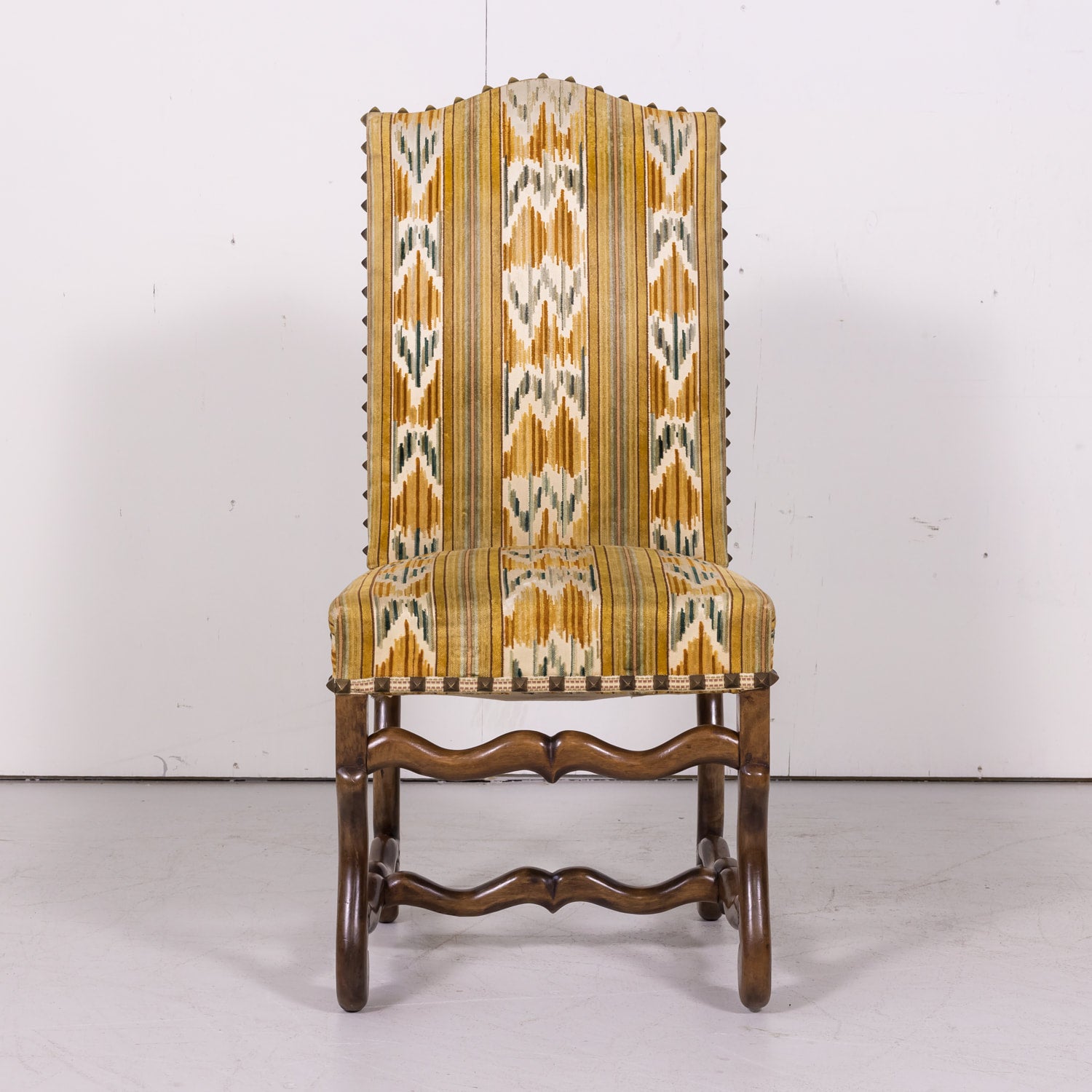 Set of 12 Antique French Louis XIII Style Os de Mouton Walnut Side Chairs