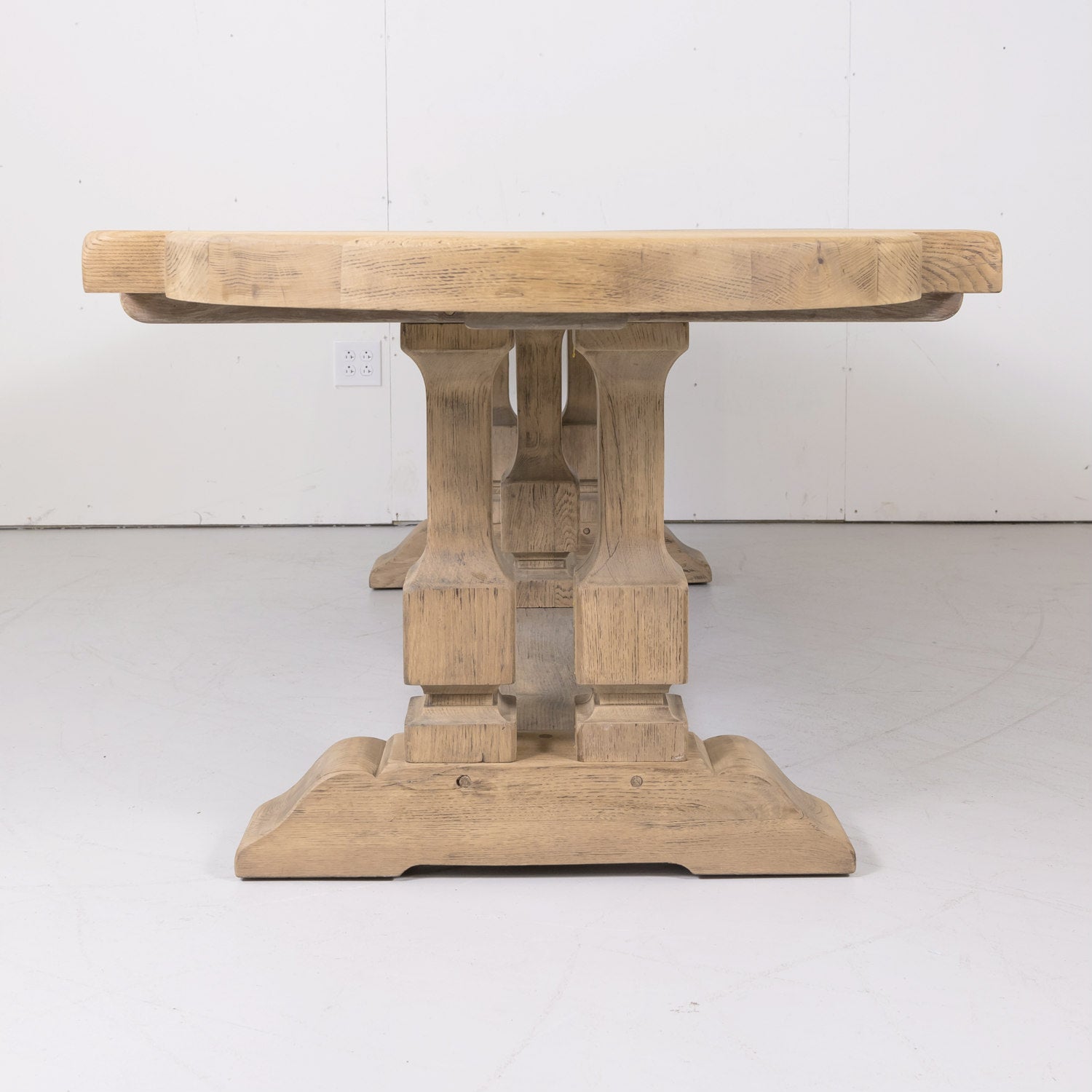 Large Antique French Normandy Bleached Oak Monastery Trestle Table