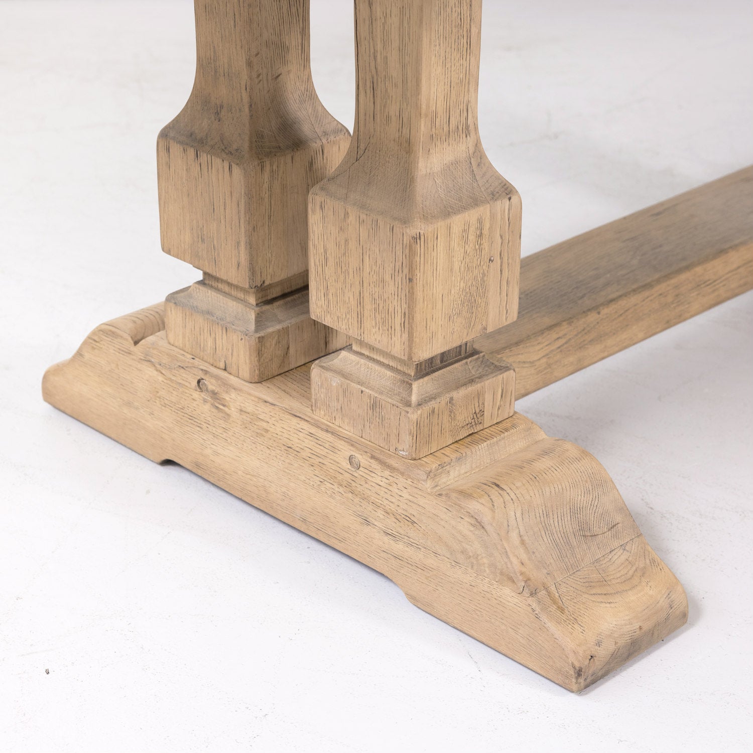 Large Antique French Normandy Bleached Oak Monastery Trestle Table