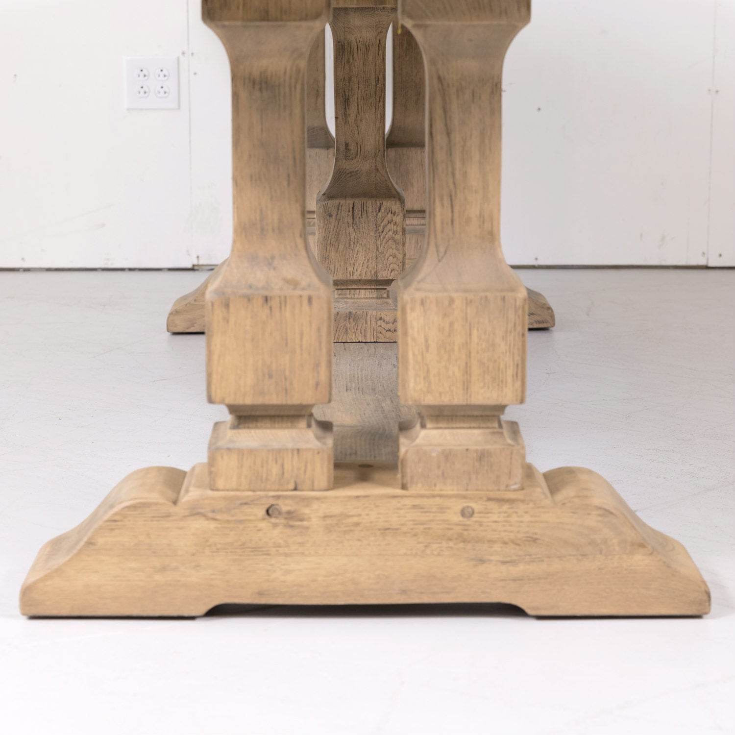 Large Antique French Normandy Bleached Oak Monastery Trestle Table