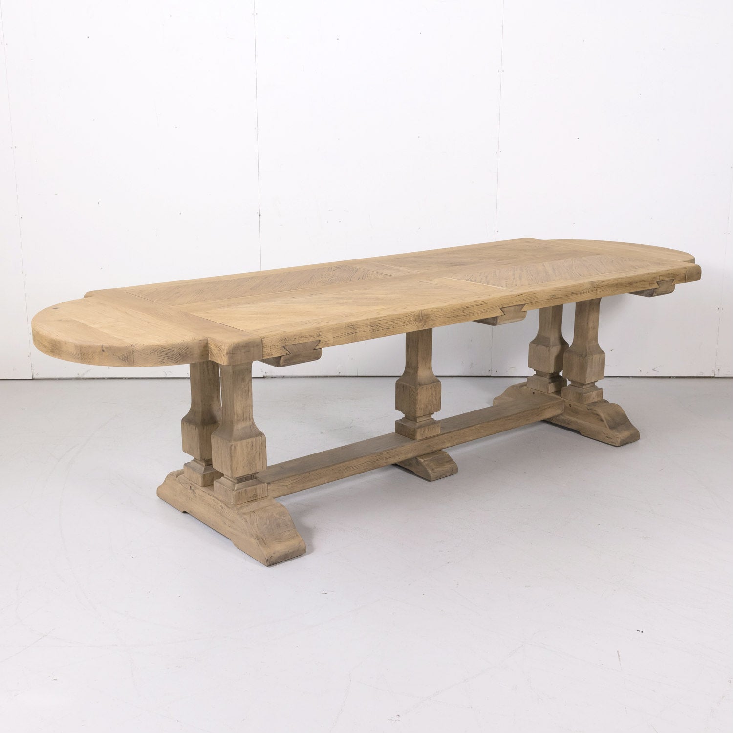 Large Antique French Normandy Bleached Oak Monastery Trestle Table