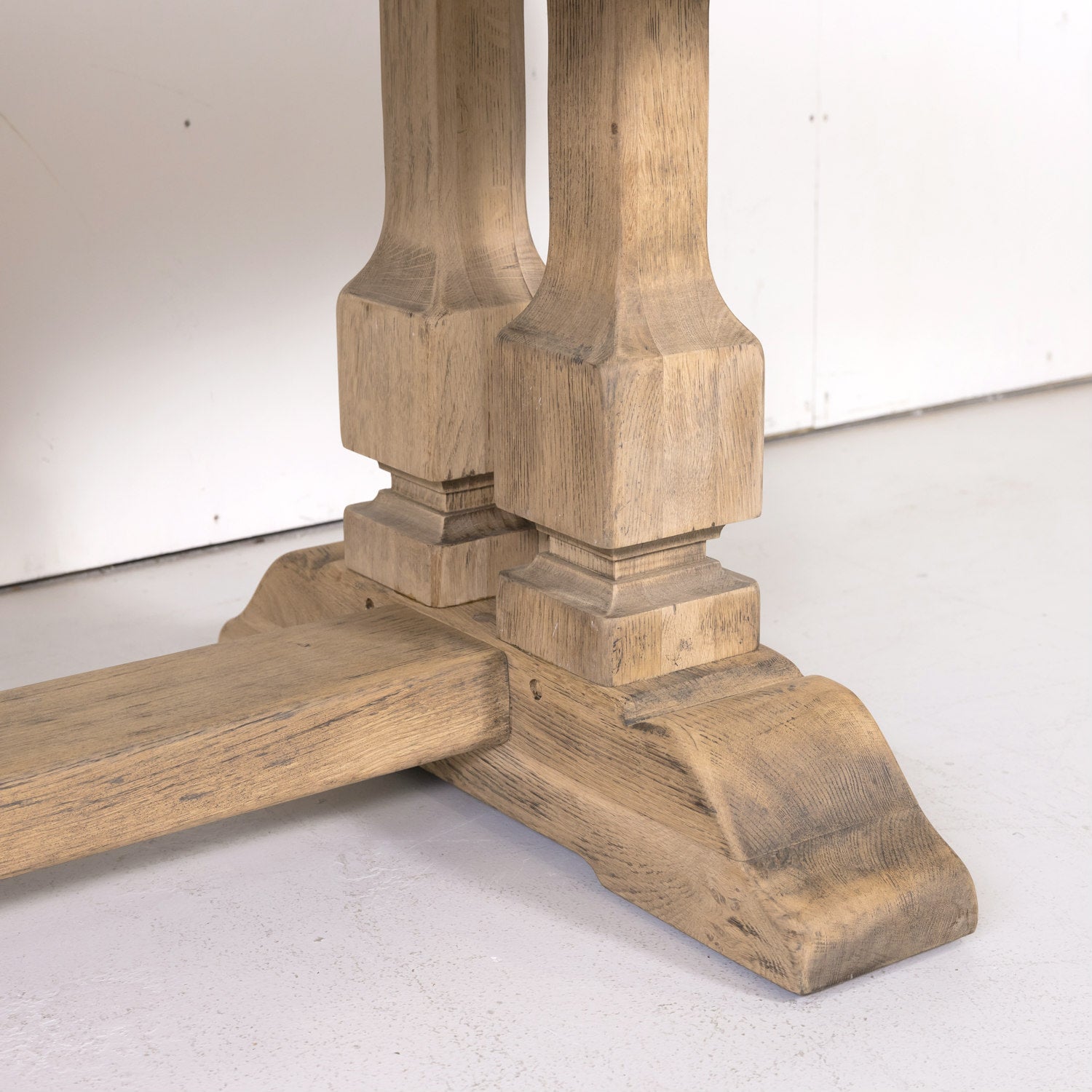 Large Antique French Normandy Bleached Oak Monastery Trestle Table