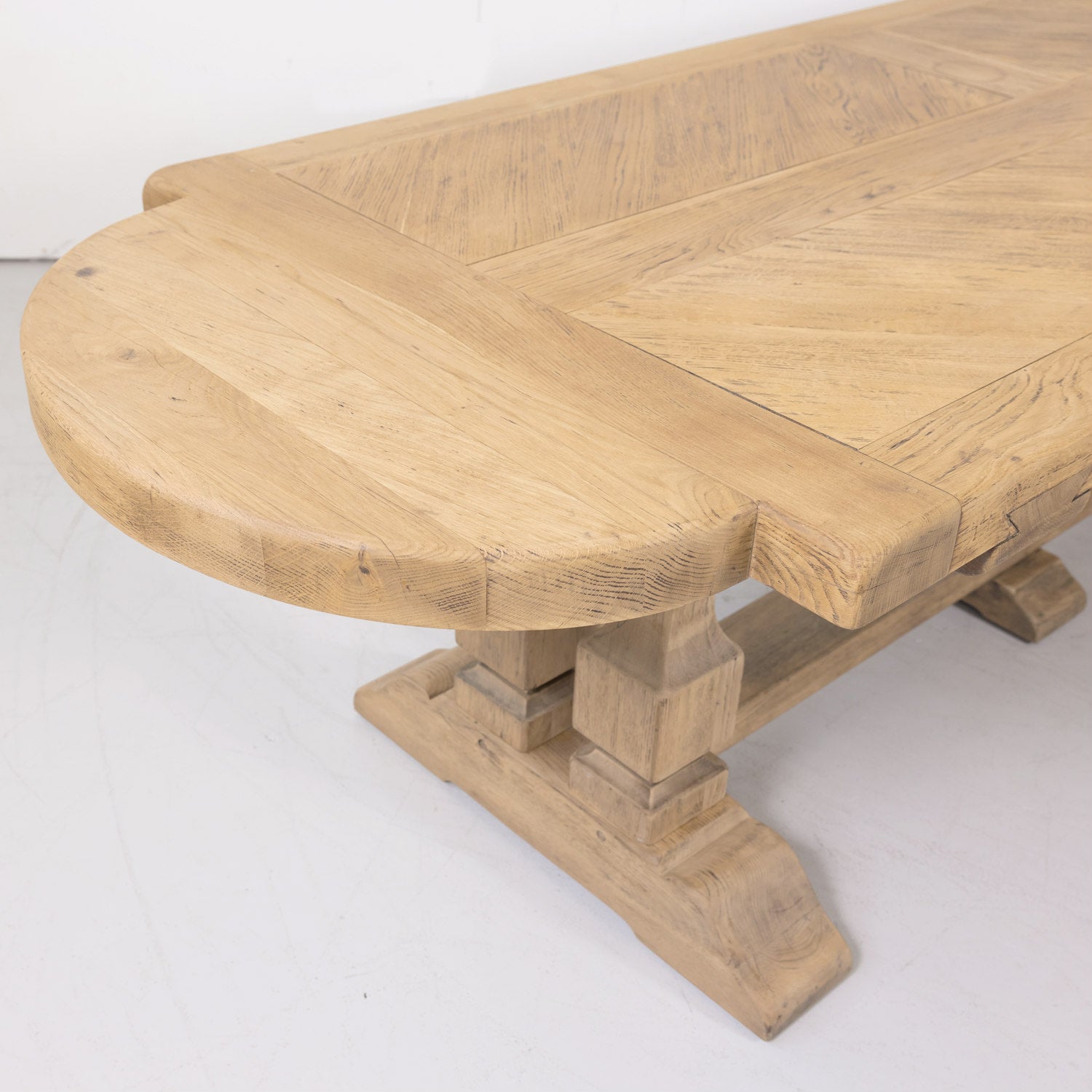Large Antique French Normandy Bleached Oak Monastery Trestle Table