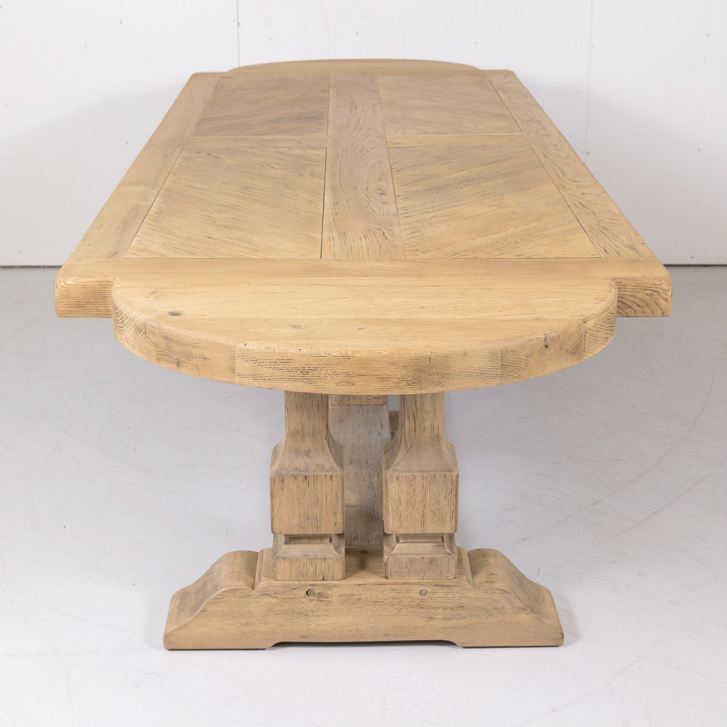 Large Antique French Normandy Bleached Oak Monastery Trestle Table