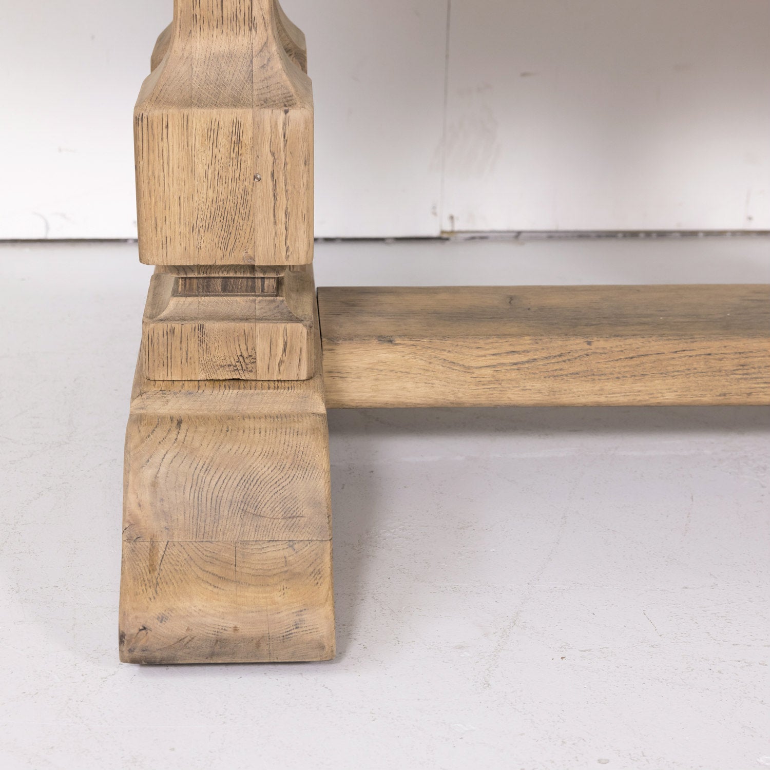 Large Antique French Normandy Bleached Oak Monastery Trestle Table